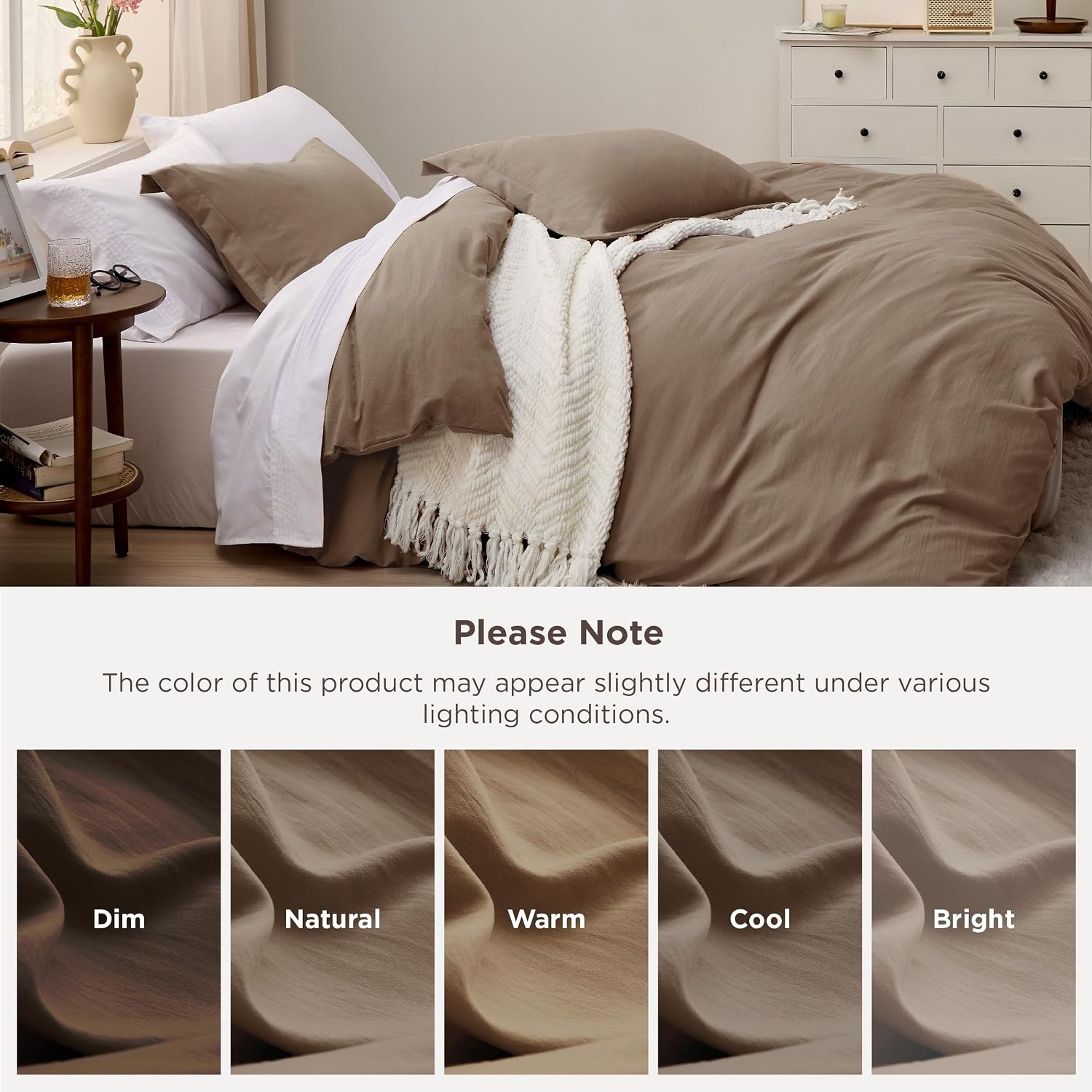 image:imageBedsure Tan Gingham Ruffle Duvet Cover SetVintage Farmhouse Bedding Queen02 Brown No Comforter