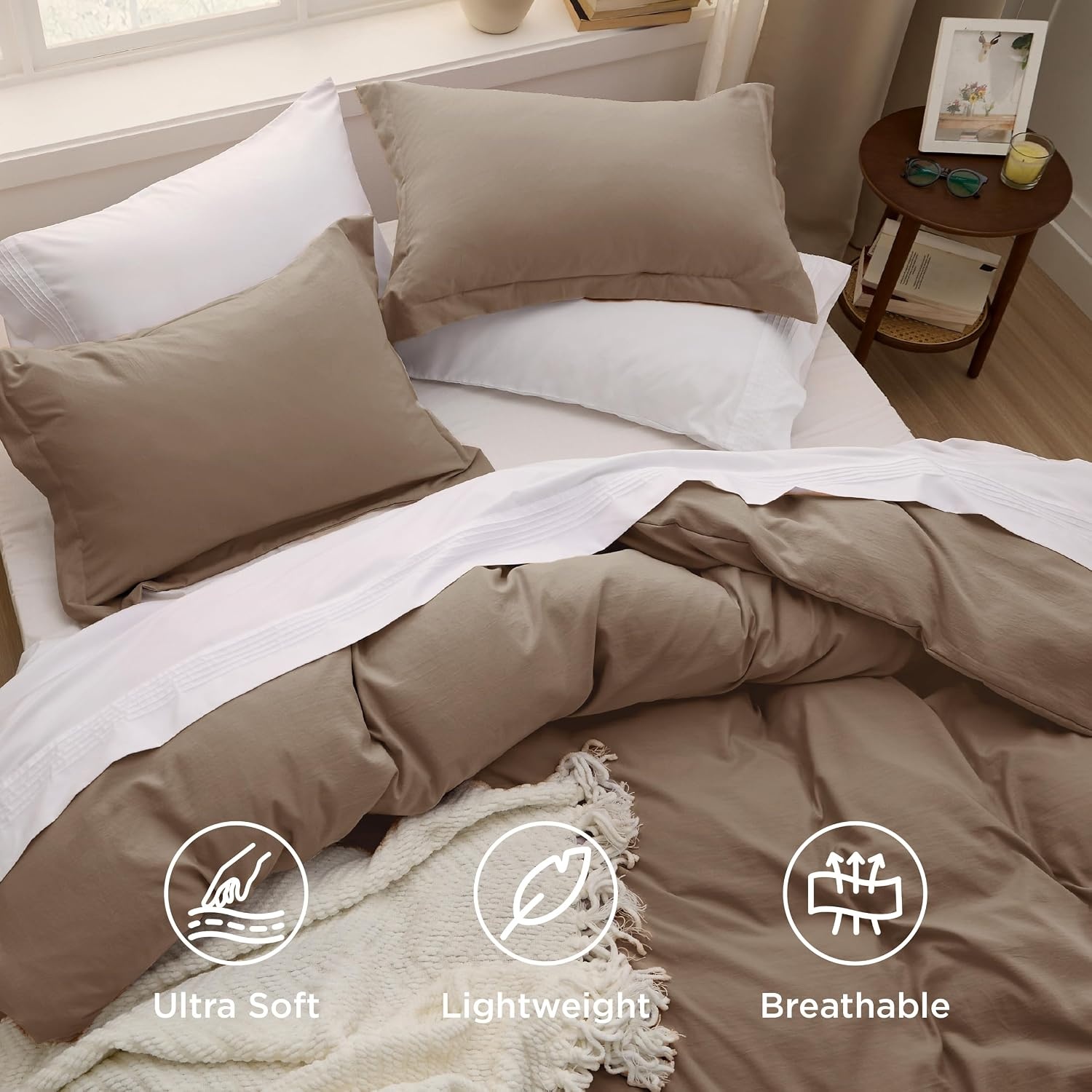 image:imageBedsure Tan Gingham Ruffle Duvet Cover SetVintage Farmhouse Bedding Queen02 Brown No Comforter