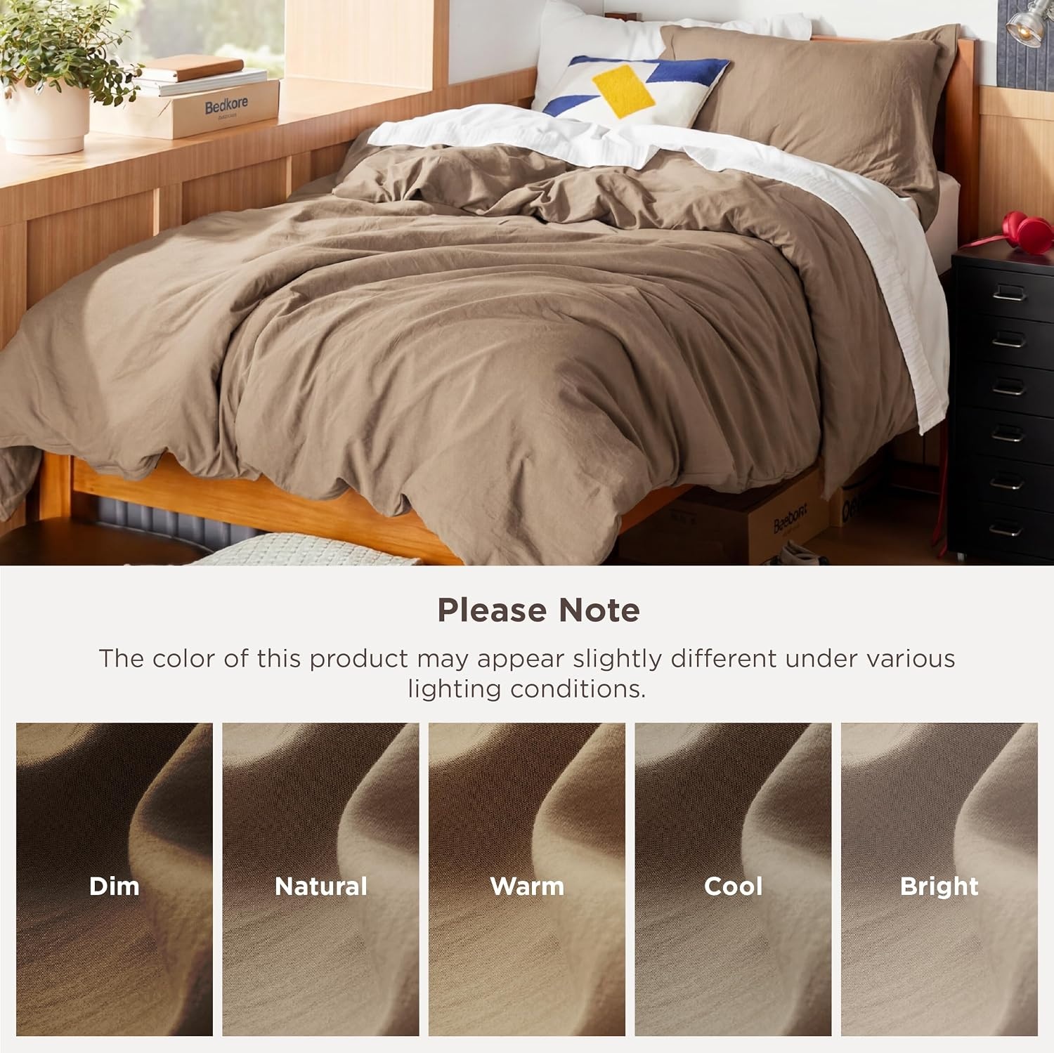 image:imageBedsure Tan Gingham Ruffle Duvet Cover SetVintage Farmhouse Bedding Queen02 Brown No Comforter