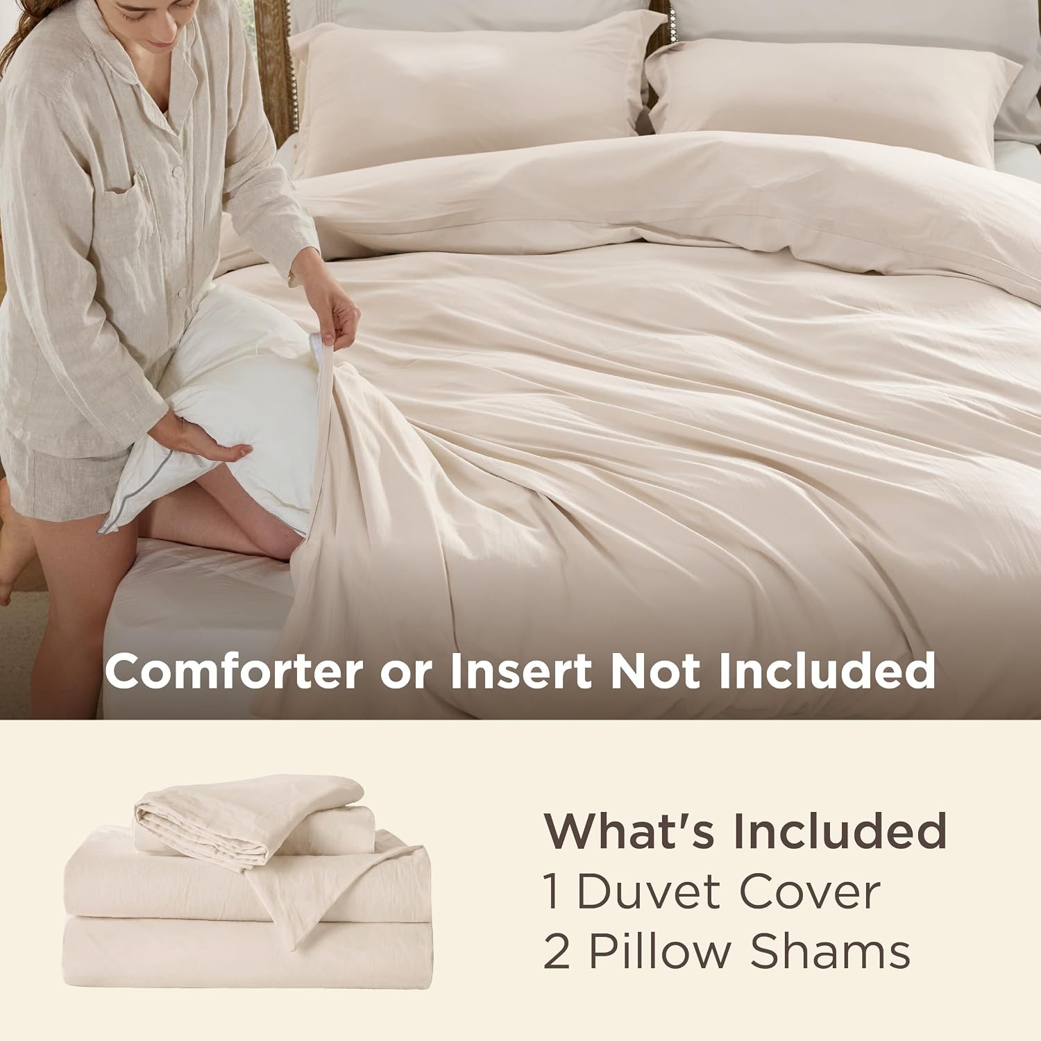 image:imageBedsure Tan Gingham Ruffle Duvet Cover SetVintage Farmhouse Bedding Queen02 Cream No Comforter