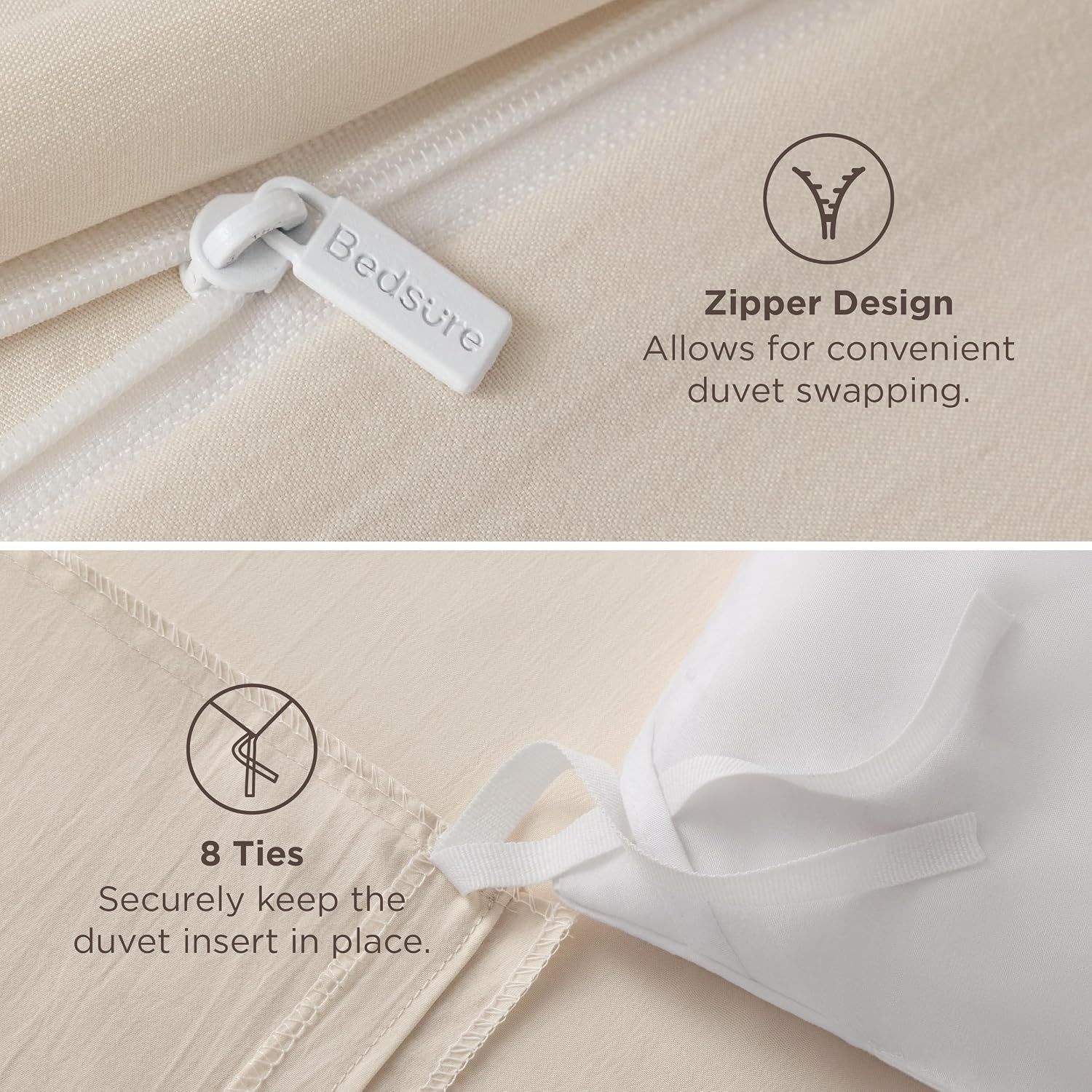 image:imageBedsure Tan Gingham Ruffle Duvet Cover SetVintage Farmhouse Bedding Queen02 Cream No Comforter