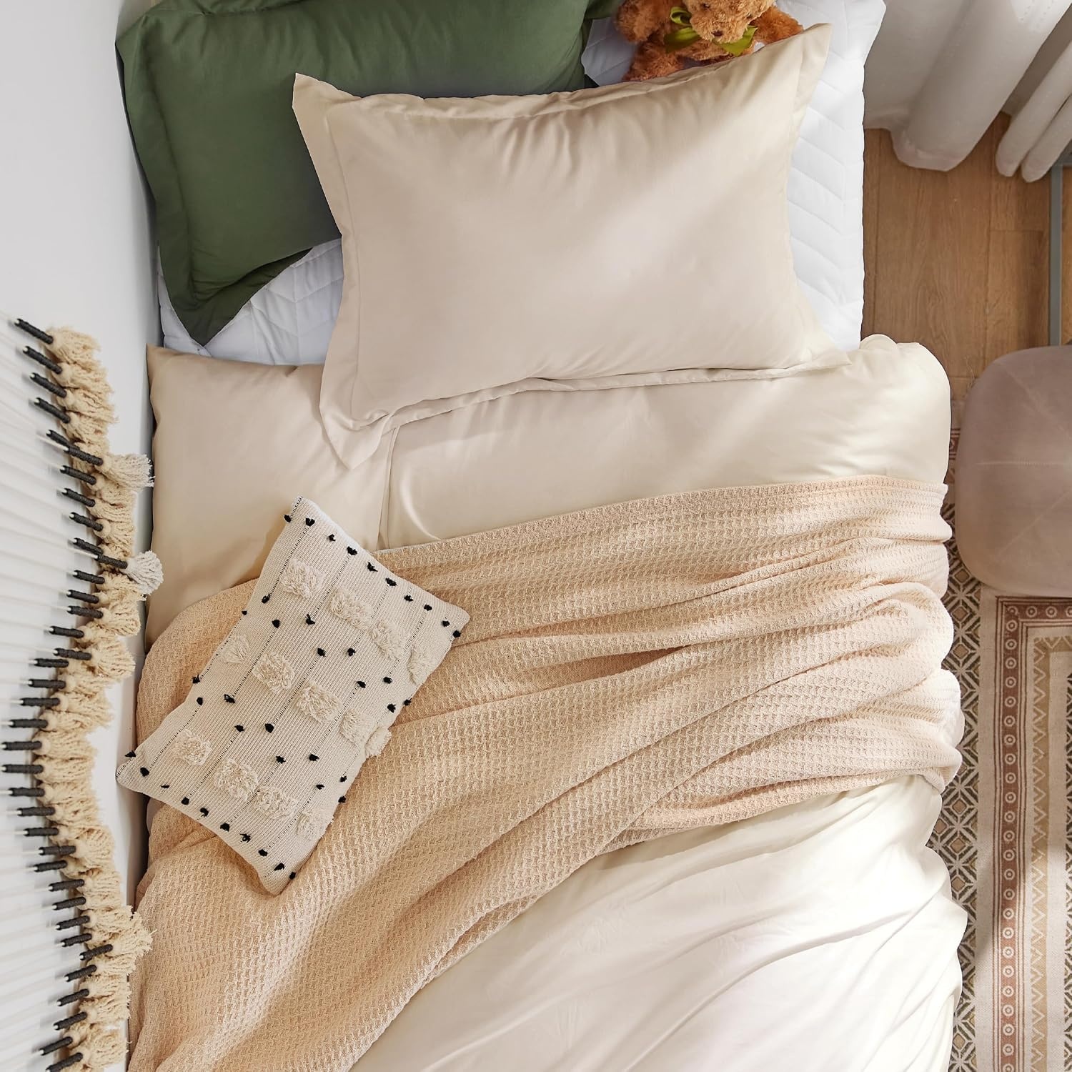 image:imageBedsure Tan Gingham Ruffle Duvet Cover SetVintage Farmhouse Bedding Queen02 Cream No Comforter