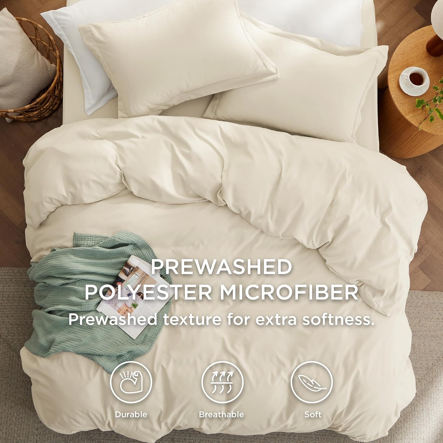 image:imageBedsure Tan Gingham Ruffle Duvet Cover SetVintage Farmhouse Bedding Queen02 Cream No Comforter