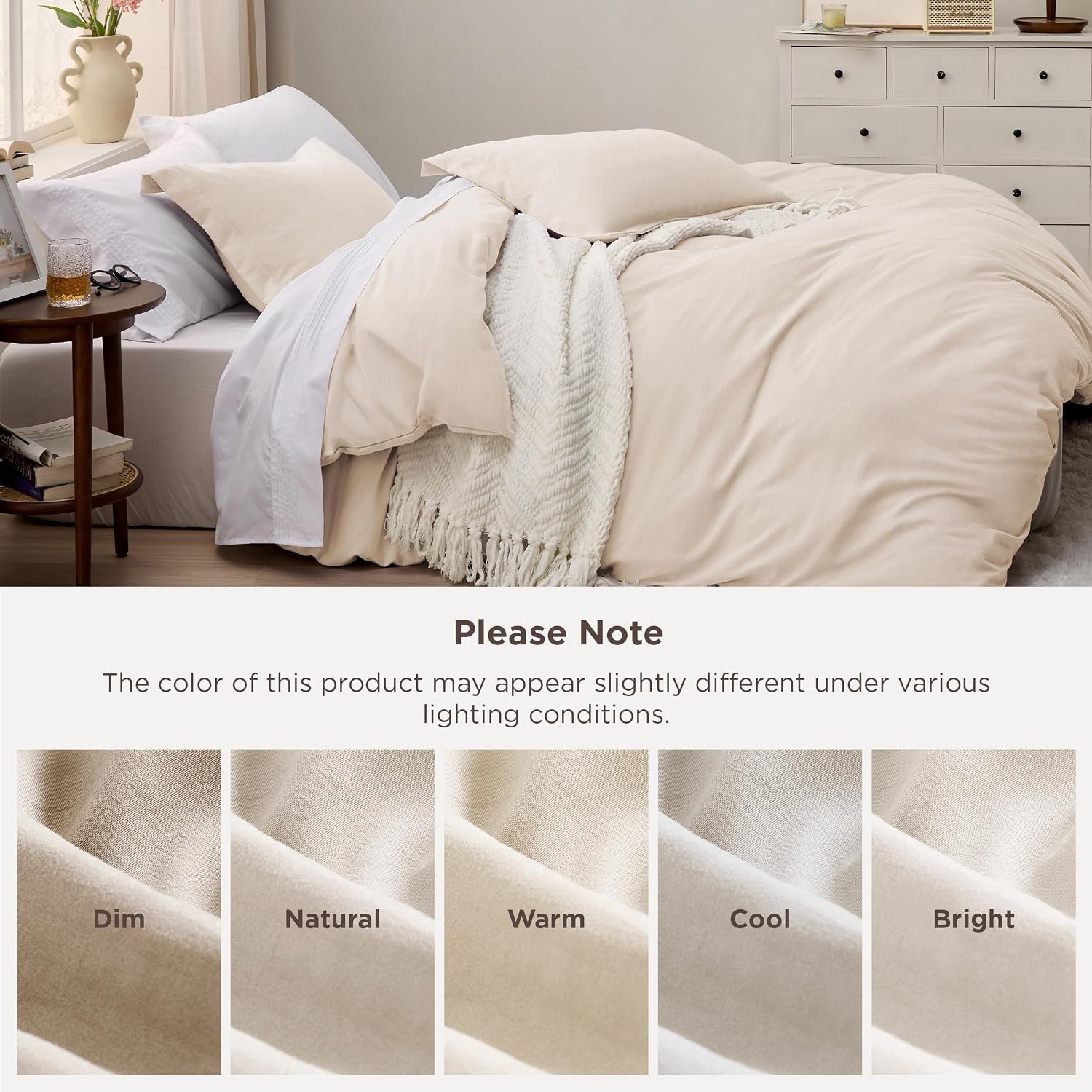 image:imageBedsure Tan Gingham Ruffle Duvet Cover SetVintage Farmhouse Bedding Queen02 Cream No Comforter