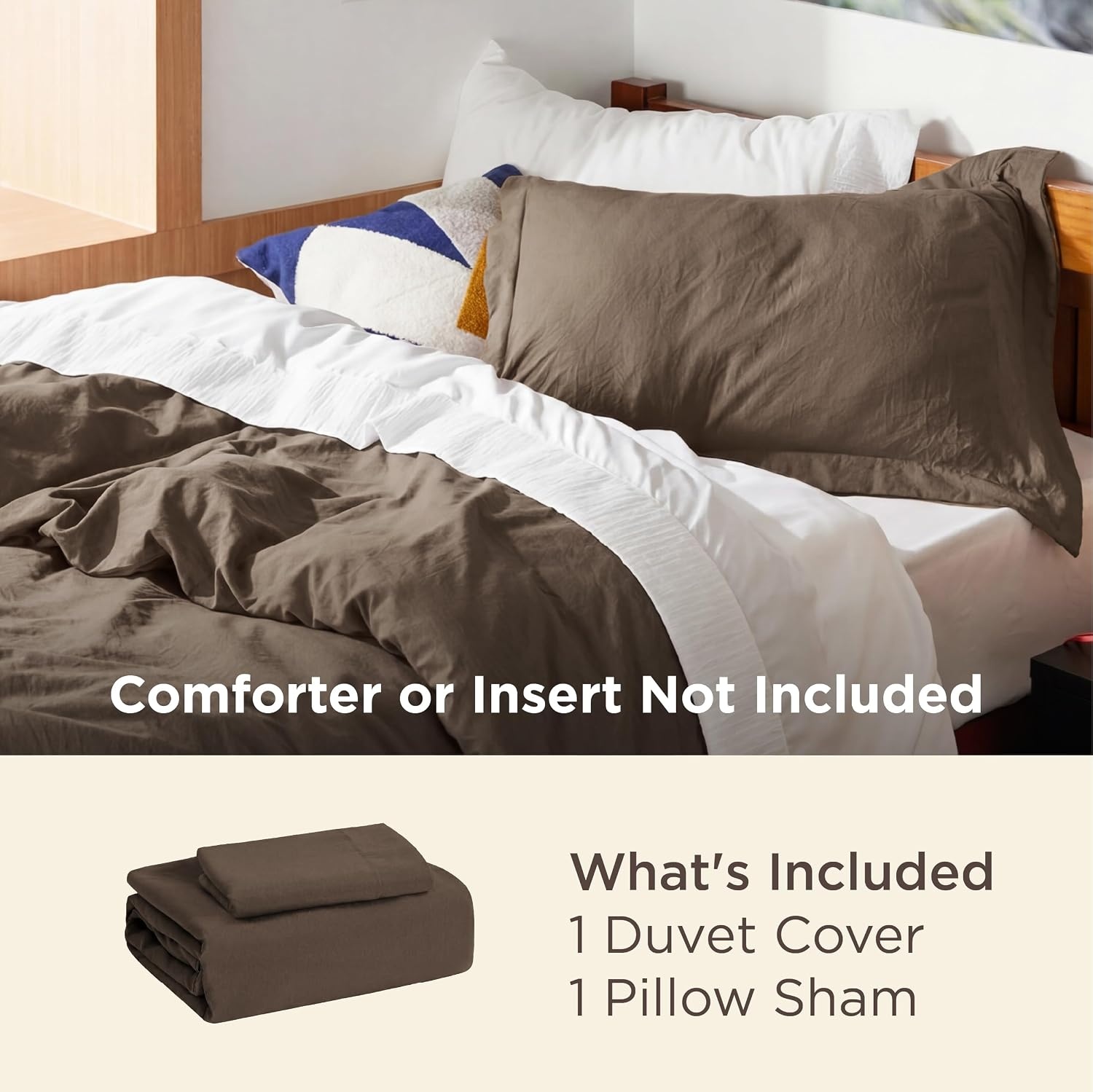 image:imageBedsure Tan Gingham Ruffle Duvet Cover SetVintage Farmhouse Bedding Queen02 Dark Brown No Comforter