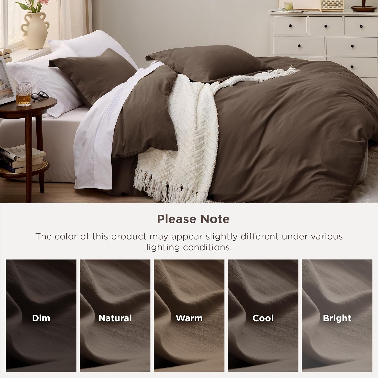 image:imageBedsure Tan Gingham Ruffle Duvet Cover SetVintage Farmhouse Bedding Queen02 Dark Brown No Comforter