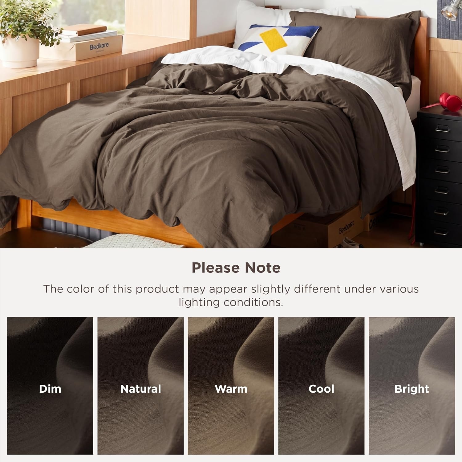 image:imageBedsure Tan Gingham Ruffle Duvet Cover SetVintage Farmhouse Bedding Queen02 Dark Brown No Comforter