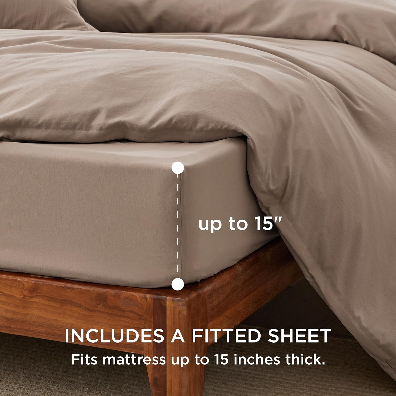 image:imageBedsure Tan Gingham Ruffle Duvet Cover SetVintage Farmhouse Bedding Queen02 Khaki No Comforter