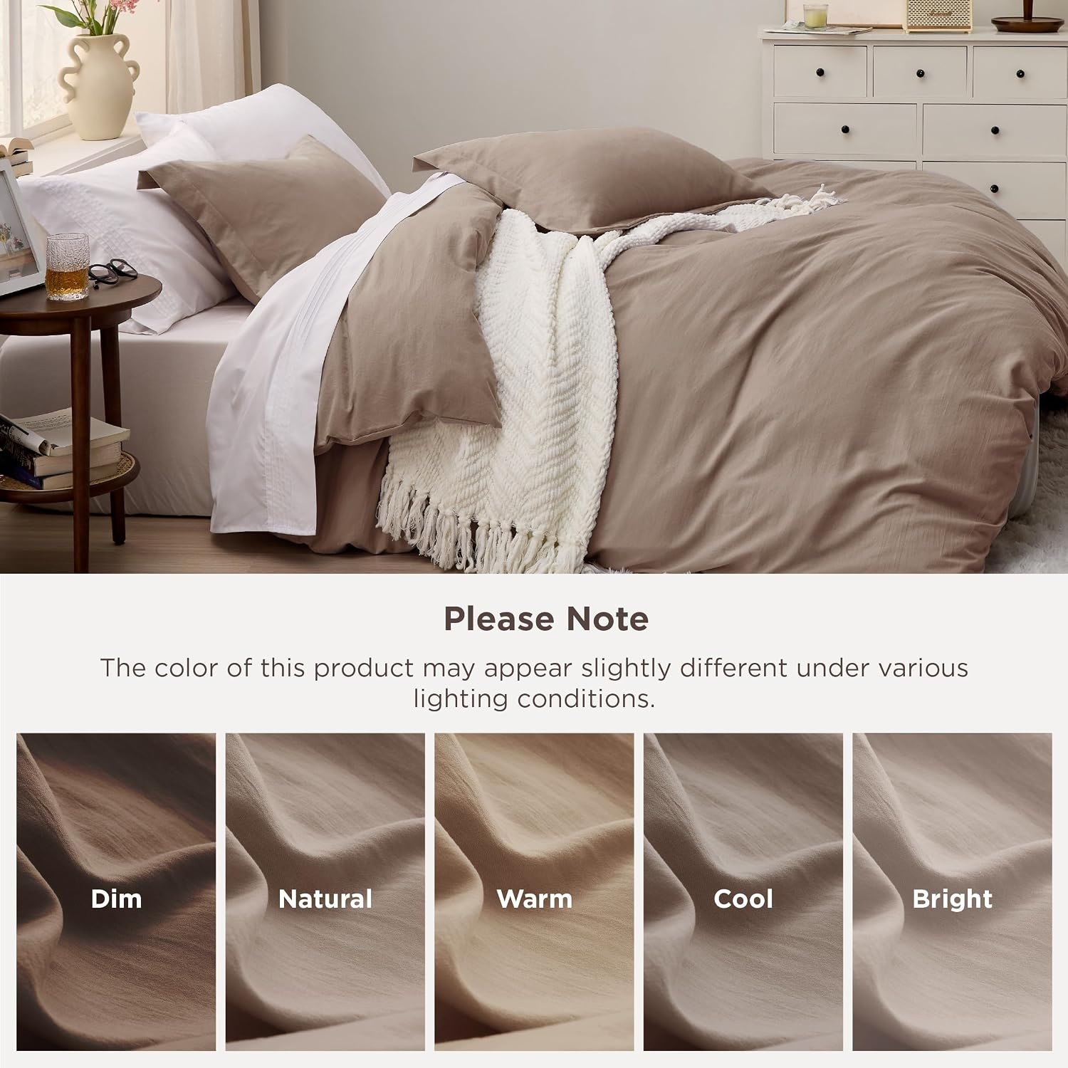 image:imageBedsure Tan Gingham Ruffle Duvet Cover SetVintage Farmhouse Bedding Queen02 Khaki No Comforter
