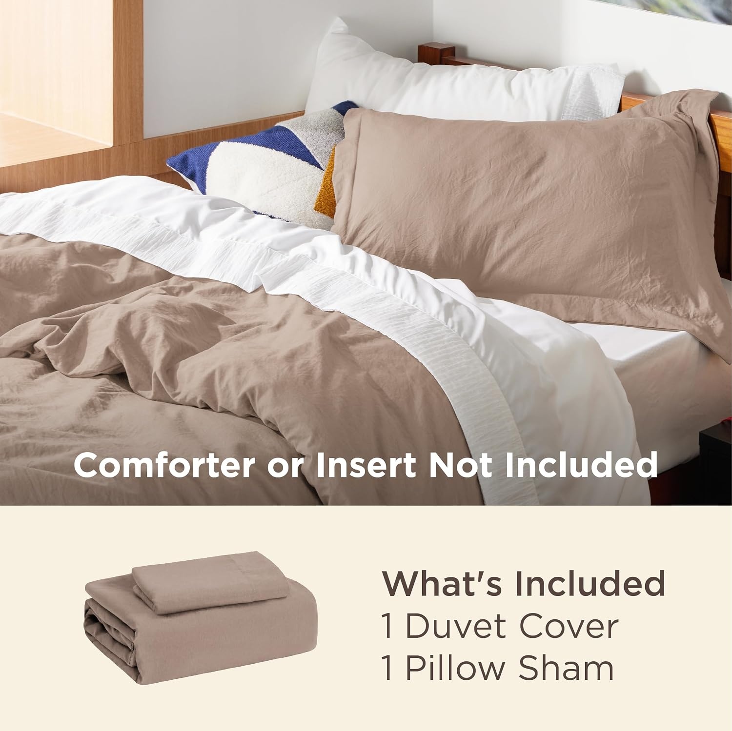 image:imageBedsure Tan Gingham Ruffle Duvet Cover SetVintage Farmhouse Bedding Queen02 Khaki No Comforter