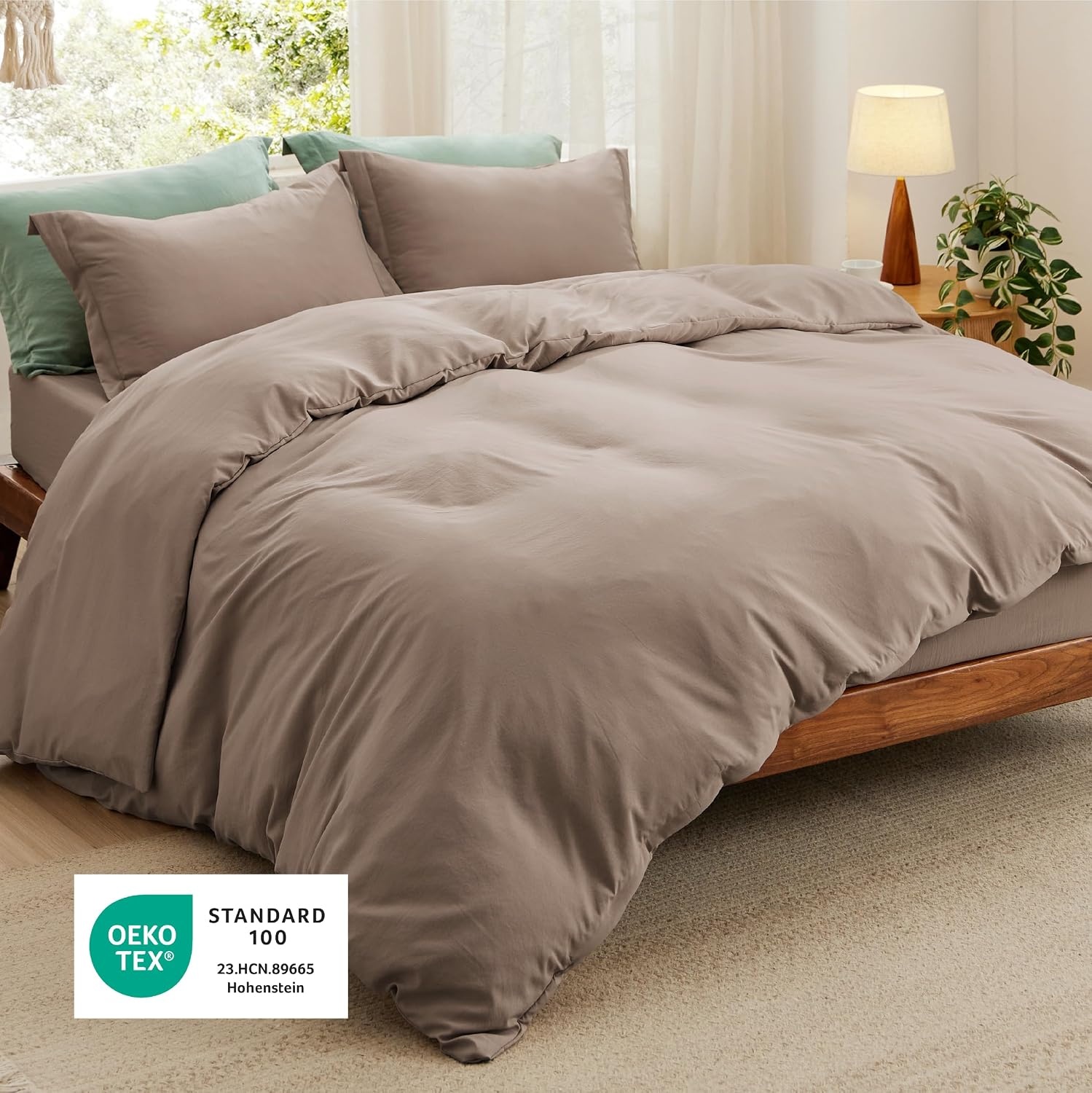 image:imageBedsure Tan Gingham Ruffle Duvet Cover SetVintage Farmhouse Bedding Queen02 Khaki No Comforter