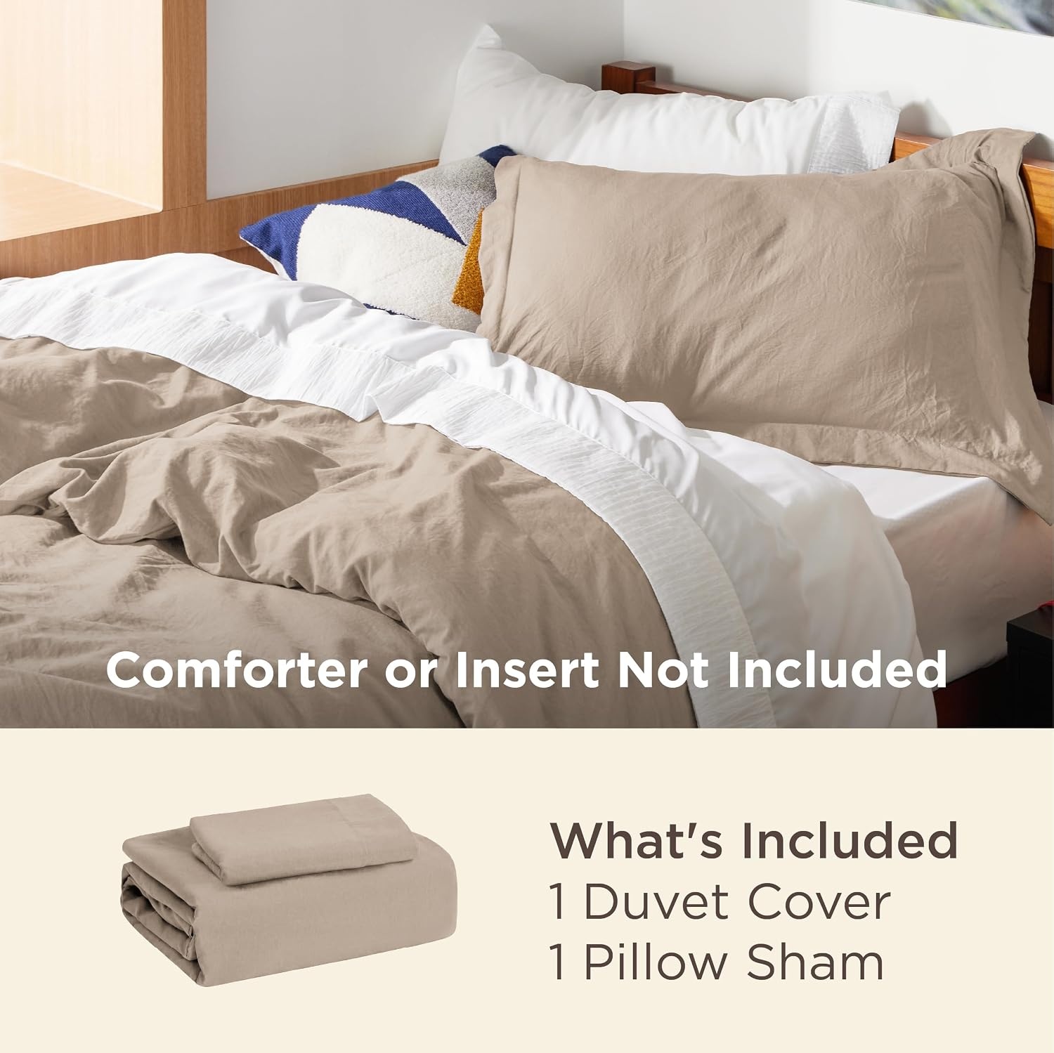 image:imageBedsure Tan Gingham Ruffle Duvet Cover SetVintage Farmhouse Bedding Queen02 Light Brown No Comforter
