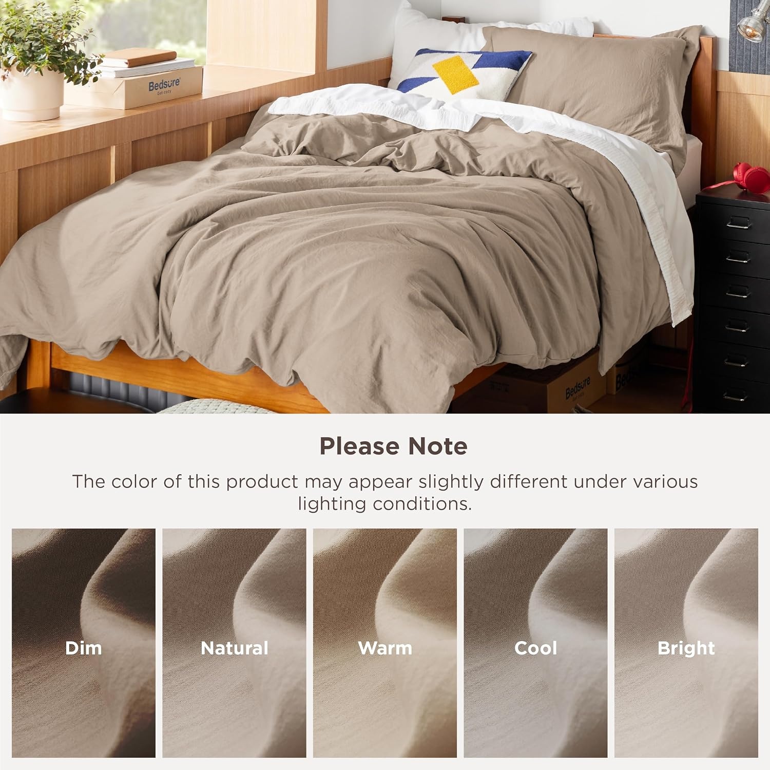 image:imageBedsure Tan Gingham Ruffle Duvet Cover SetVintage Farmhouse Bedding Queen02 Light Brown No Comforter