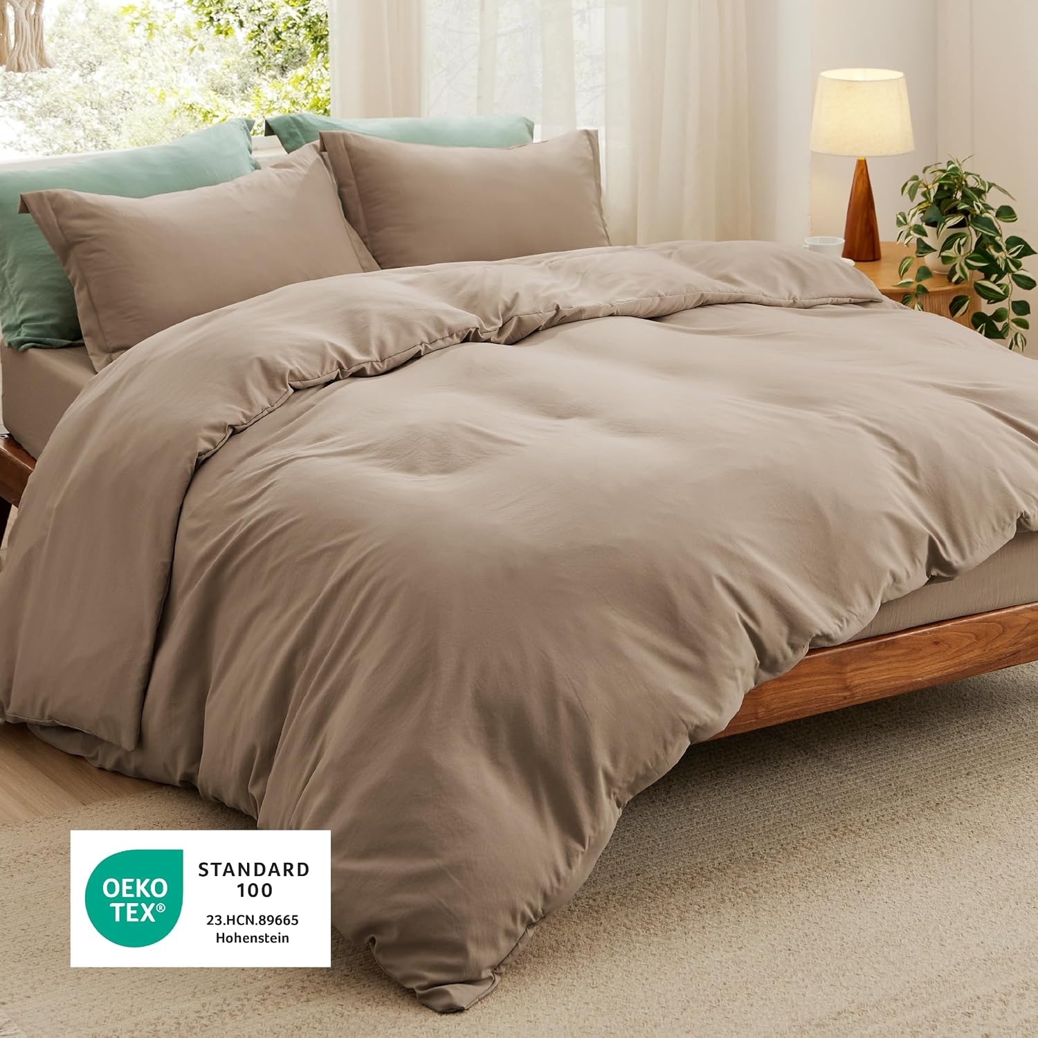 image:imageBedsure Tan Gingham Ruffle Duvet Cover SetVintage Farmhouse Bedding Queen02 Light Brown No Comforter