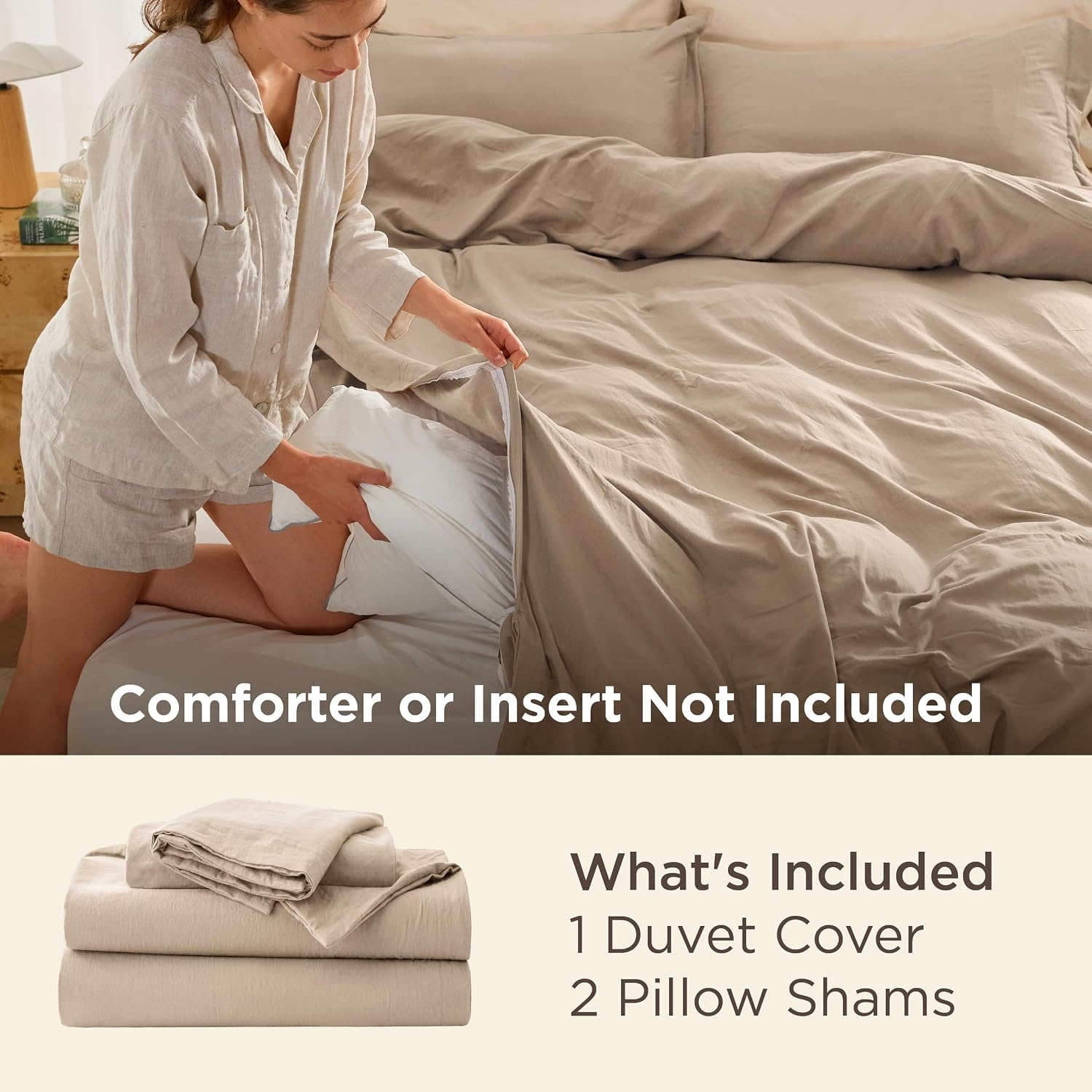 image:imageBedsure Tan Gingham Ruffle Duvet Cover SetVintage Farmhouse Bedding Queen02 Light Brown No Comforter