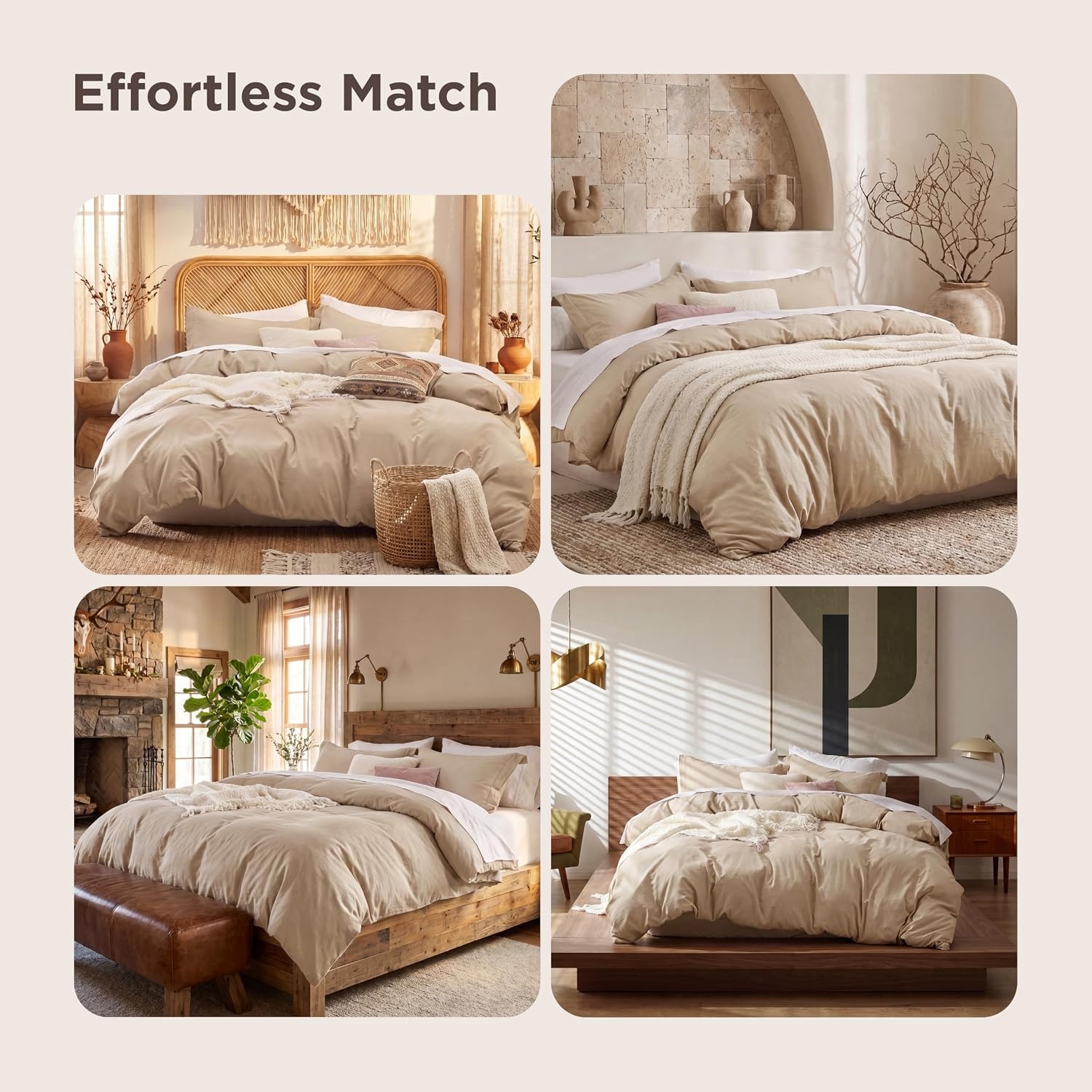image:imageBedsure Tan Gingham Ruffle Duvet Cover SetVintage Farmhouse Bedding Queen02 Light Brown No Comforter