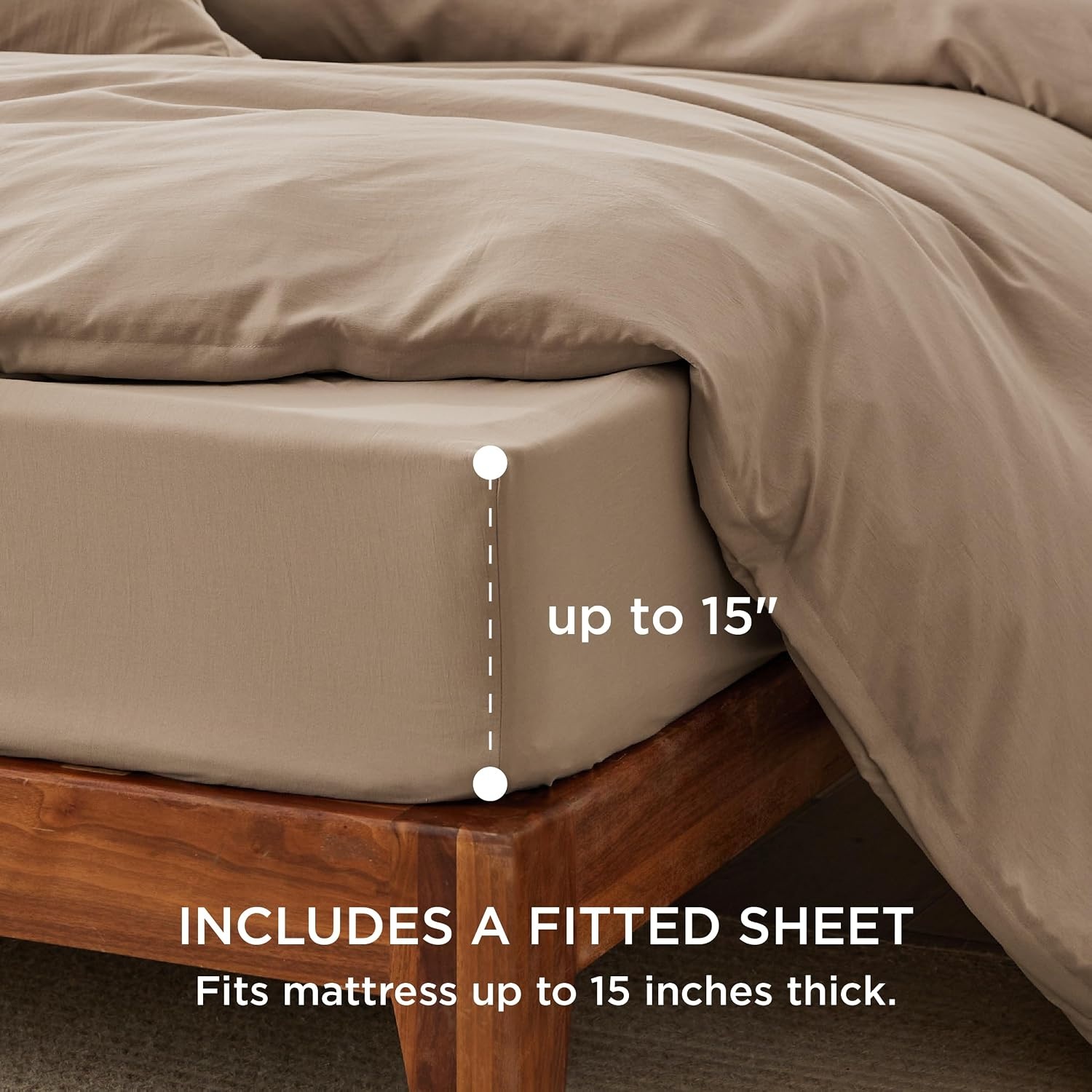 image:imageBedsure Tan Gingham Ruffle Duvet Cover SetVintage Farmhouse Bedding Queen02 Light Brown No Comforter