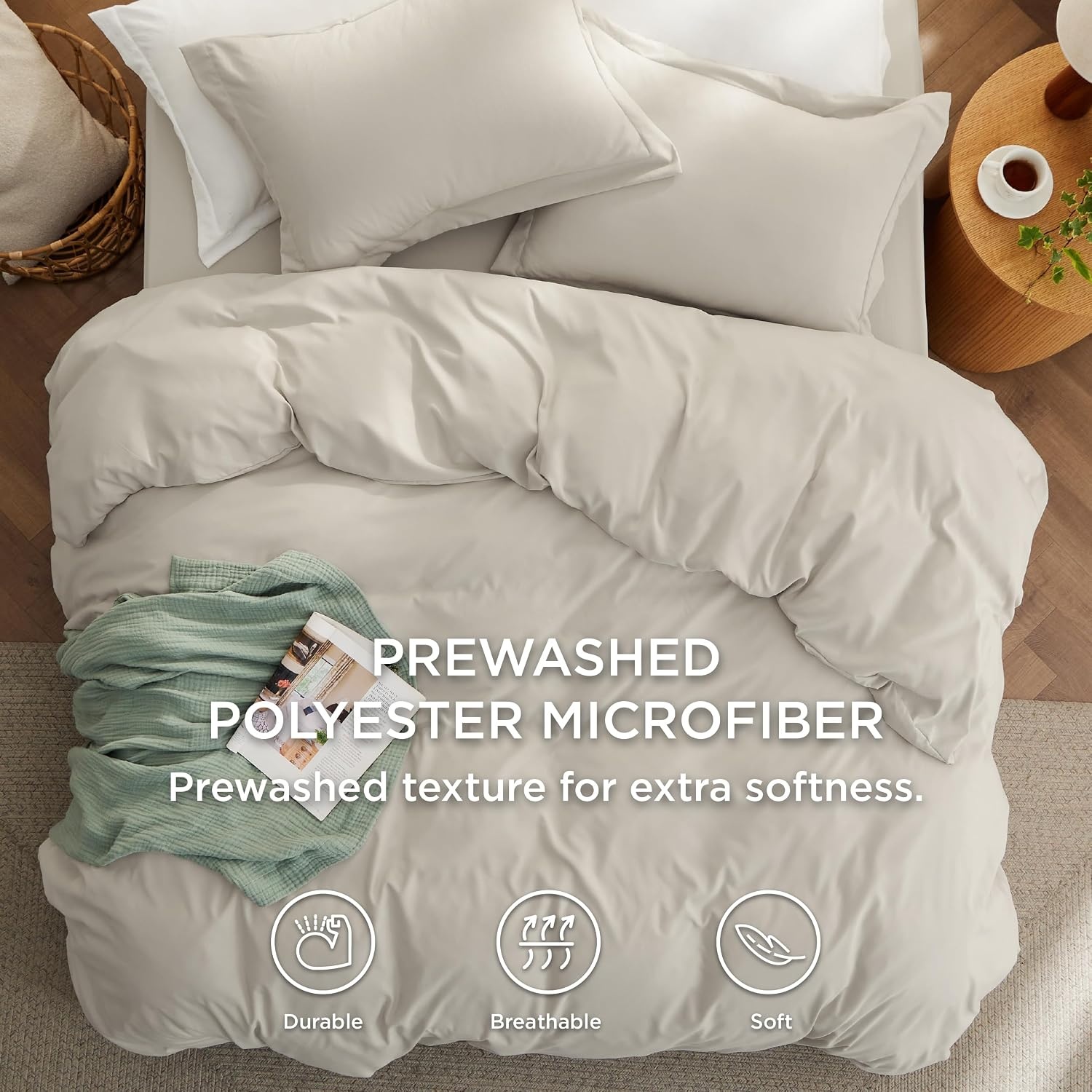 image:imageBedsure Tan Gingham Ruffle Duvet Cover SetVintage Farmhouse Bedding Queen02 Linen No Comforter