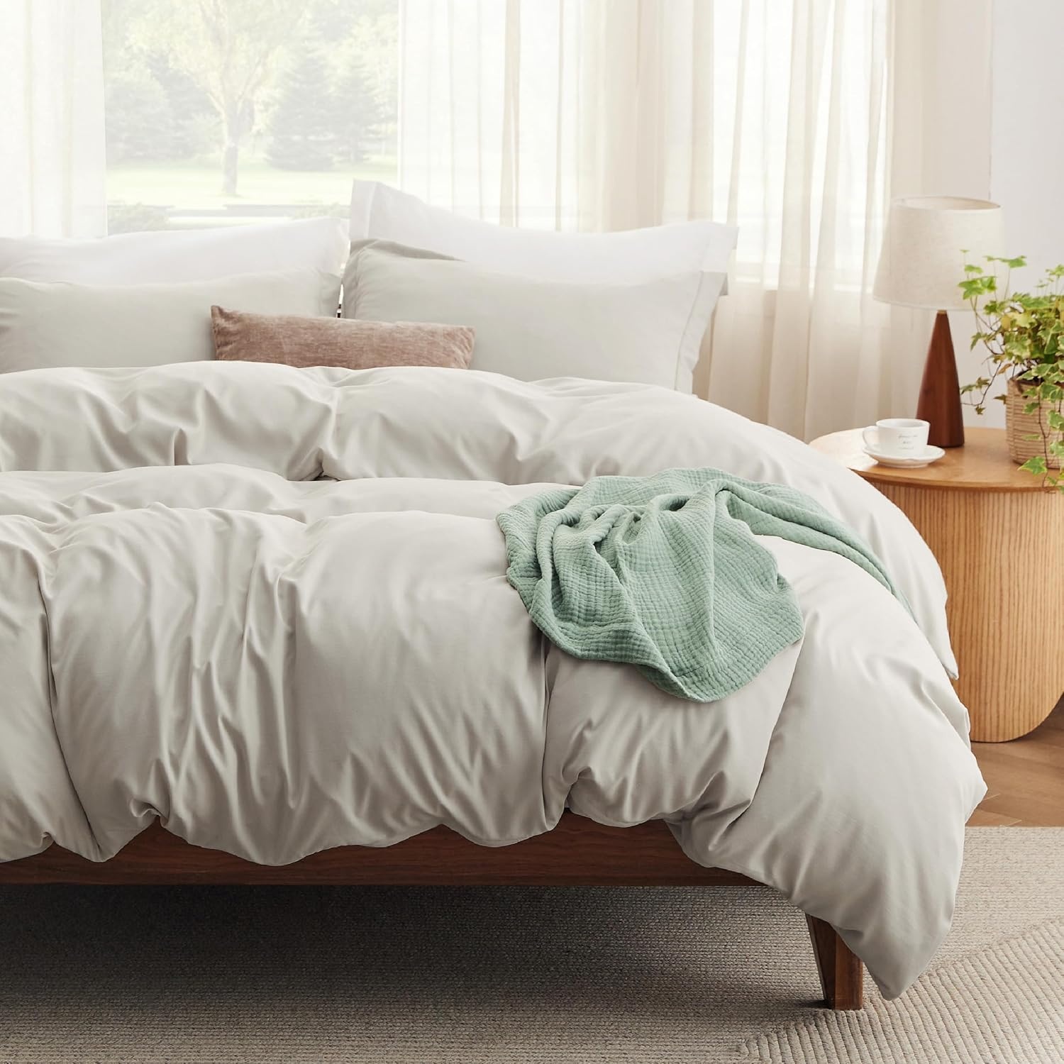 image:imageBedsure Tan Gingham Ruffle Duvet Cover SetVintage Farmhouse Bedding Queen02 Linen No Comforter