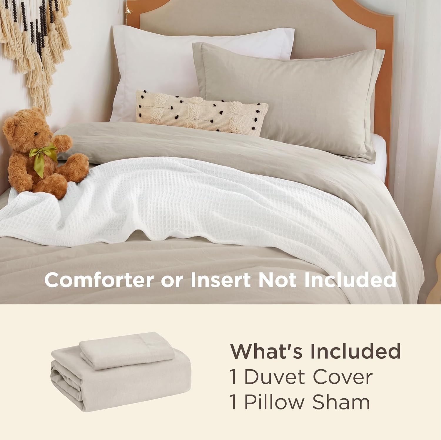 image:imageBedsure Tan Gingham Ruffle Duvet Cover SetVintage Farmhouse Bedding Queen02 Linen No Comforter