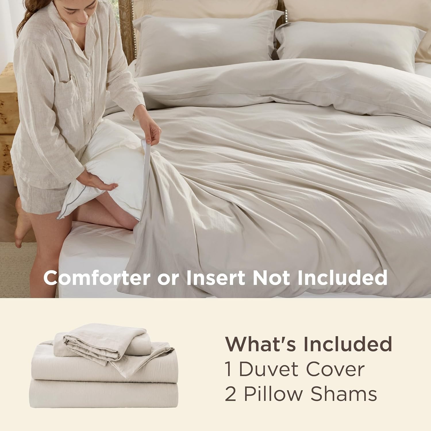 image:imageBedsure Tan Gingham Ruffle Duvet Cover SetVintage Farmhouse Bedding Queen02 Linen No Comforter