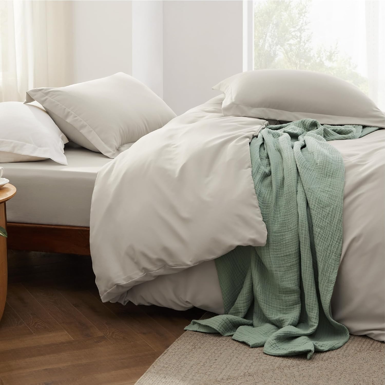 image:imageBedsure Tan Gingham Ruffle Duvet Cover SetVintage Farmhouse Bedding Queen02 Linen No Comforter