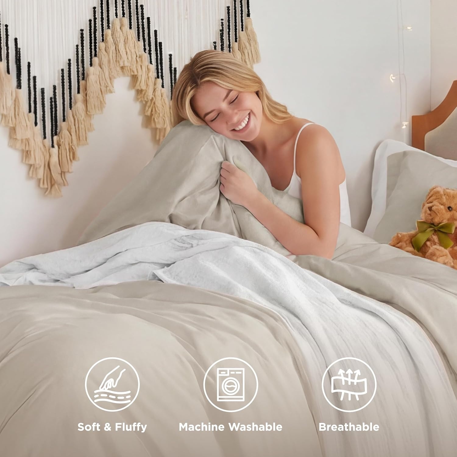 image:imageBedsure Tan Gingham Ruffle Duvet Cover SetVintage Farmhouse Bedding Queen02 Linen No Comforter