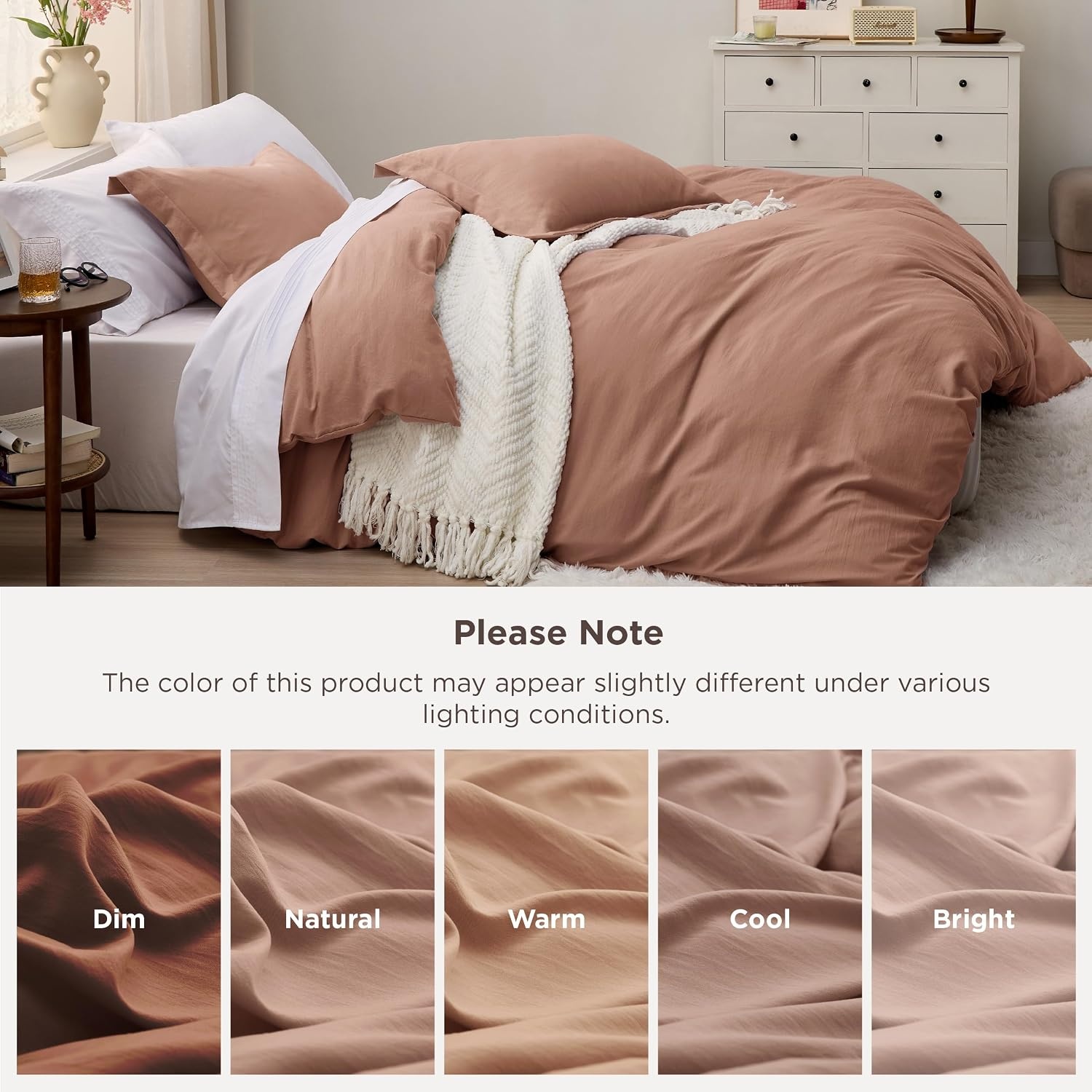 image:imageBedsure Tan Gingham Ruffle Duvet Cover SetVintage Farmhouse Bedding Queen02 Mocha Mousse No Comforter