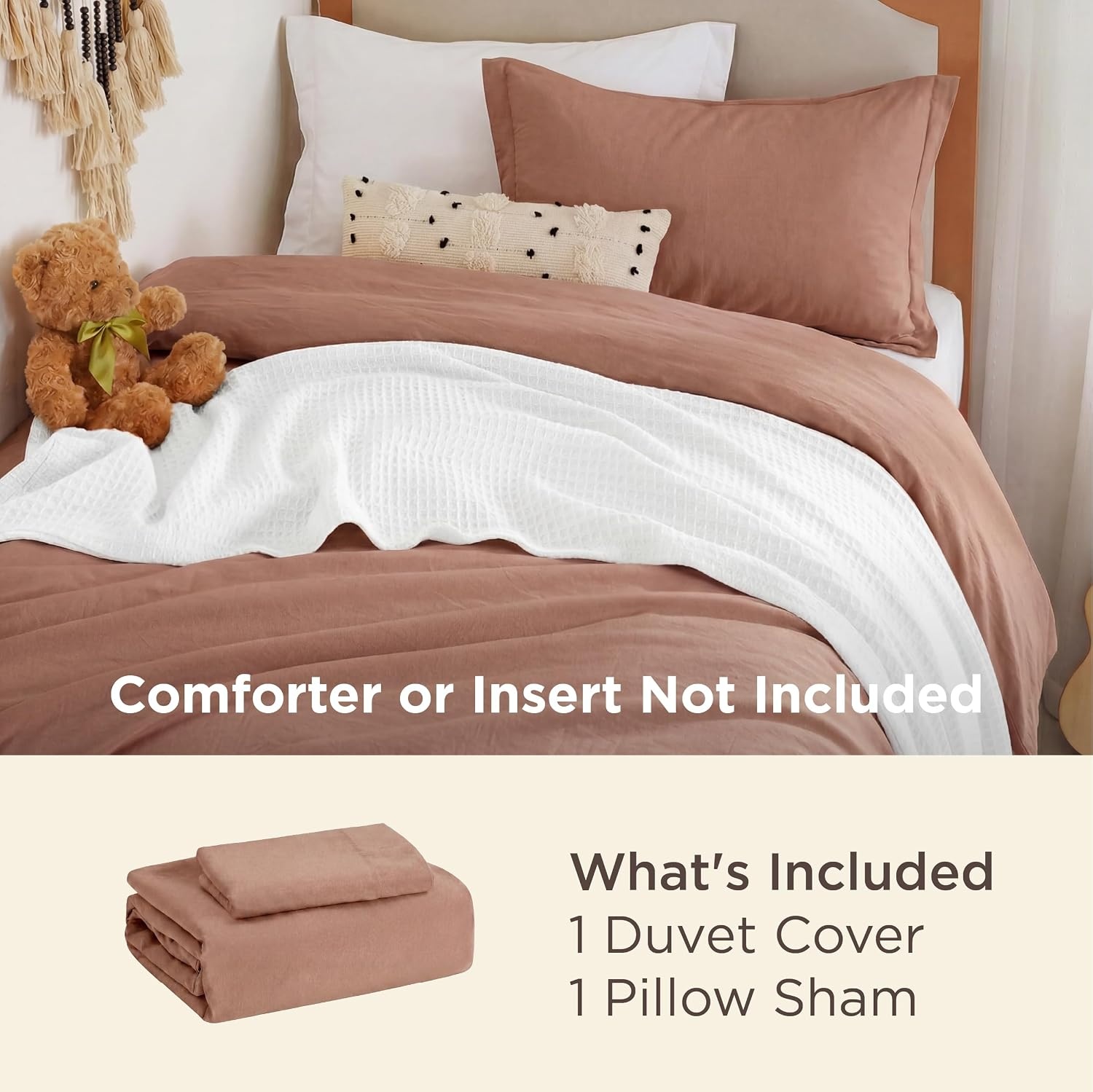 image:imageBedsure Tan Gingham Ruffle Duvet Cover SetVintage Farmhouse Bedding Queen02 Mocha Mousse No Comforter