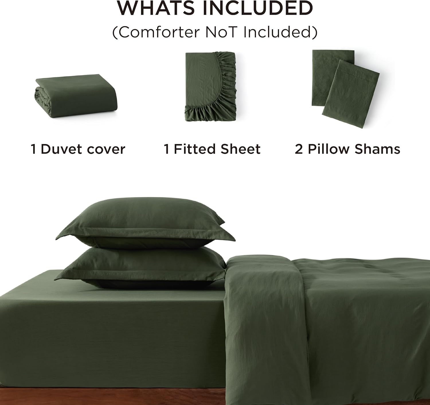 image:imageBedsure Tan Gingham Ruffle Duvet Cover SetVintage Farmhouse Bedding Queen03 Olive Green No Comforter