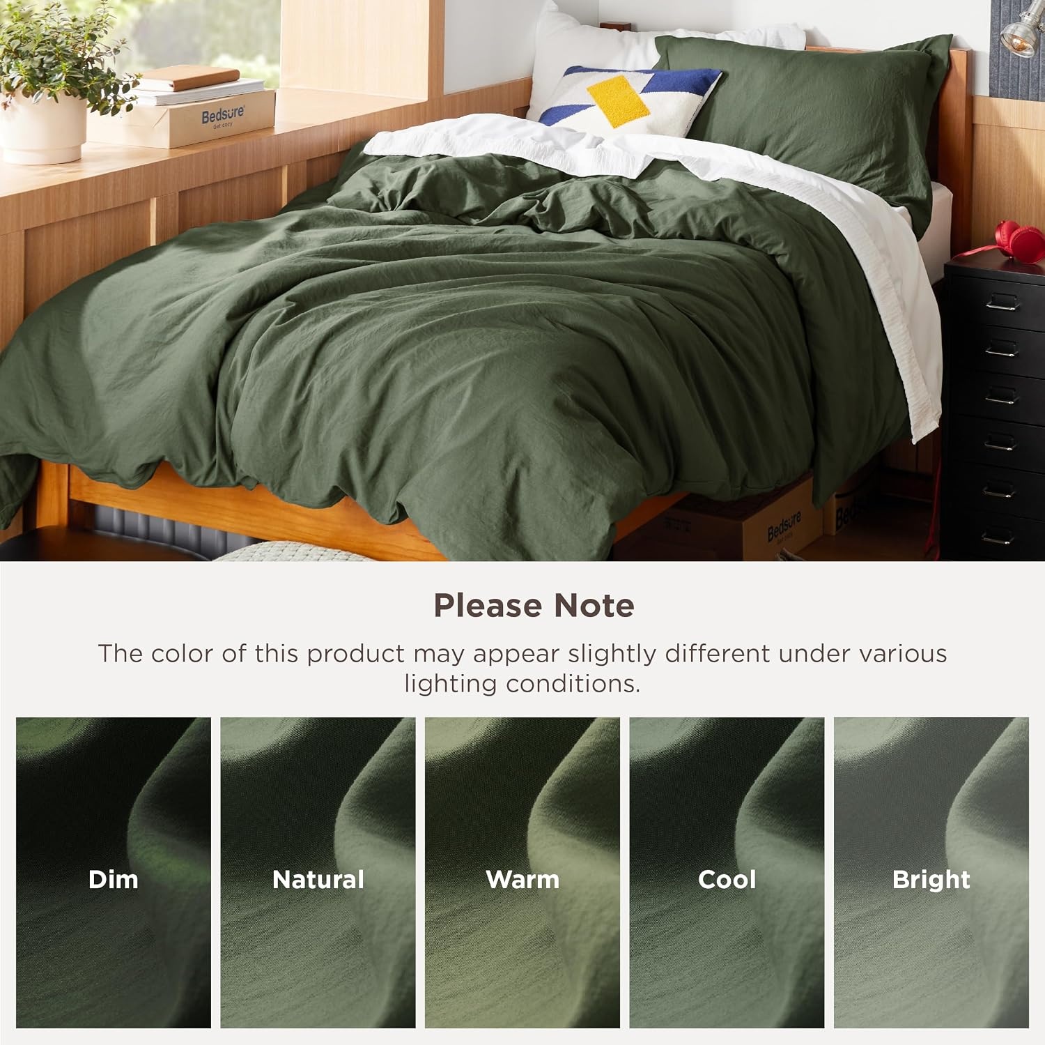 image:imageBedsure Tan Gingham Ruffle Duvet Cover SetVintage Farmhouse Bedding Queen03 Olive Green No Comforter
