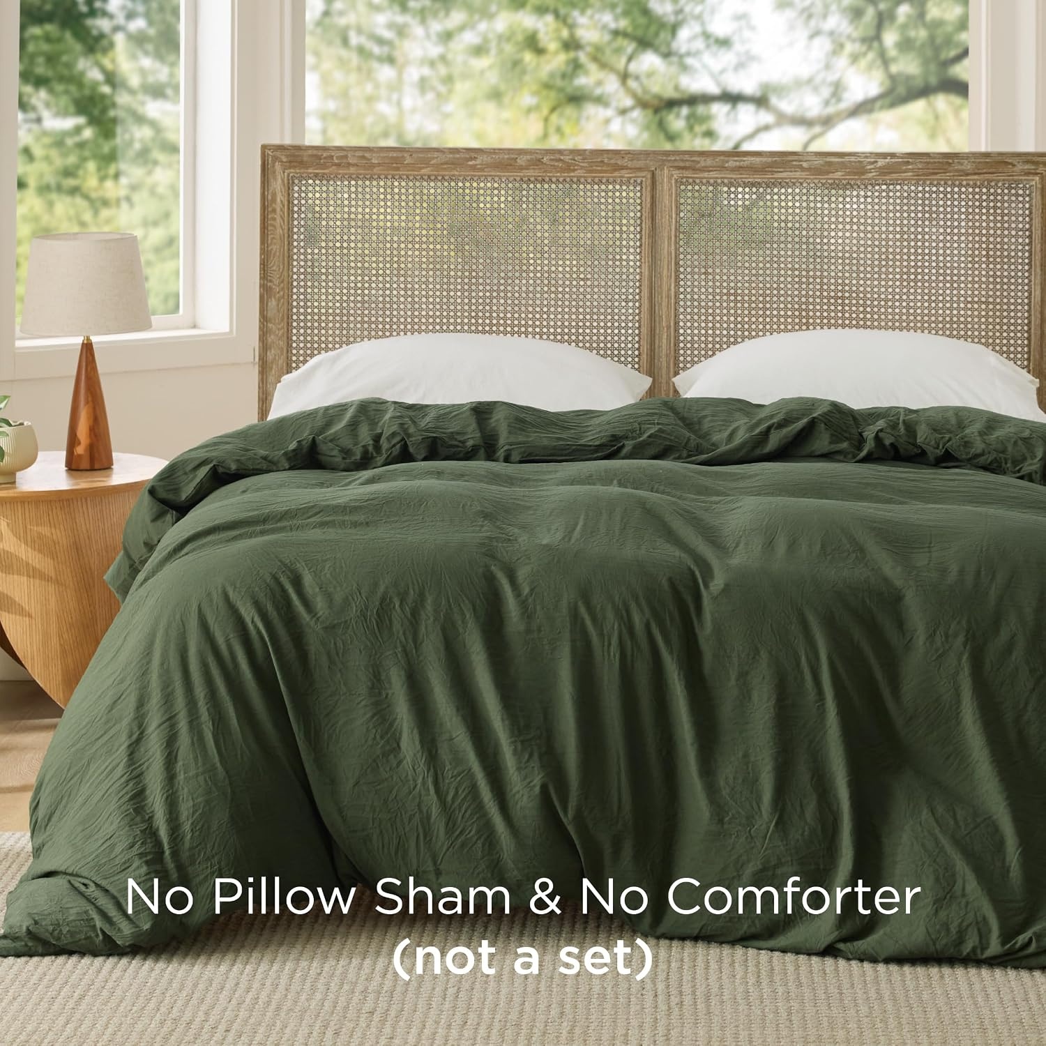 image:imageBedsure Tan Gingham Ruffle Duvet Cover SetVintage Farmhouse Bedding Queen03 Olive Green No Comforter