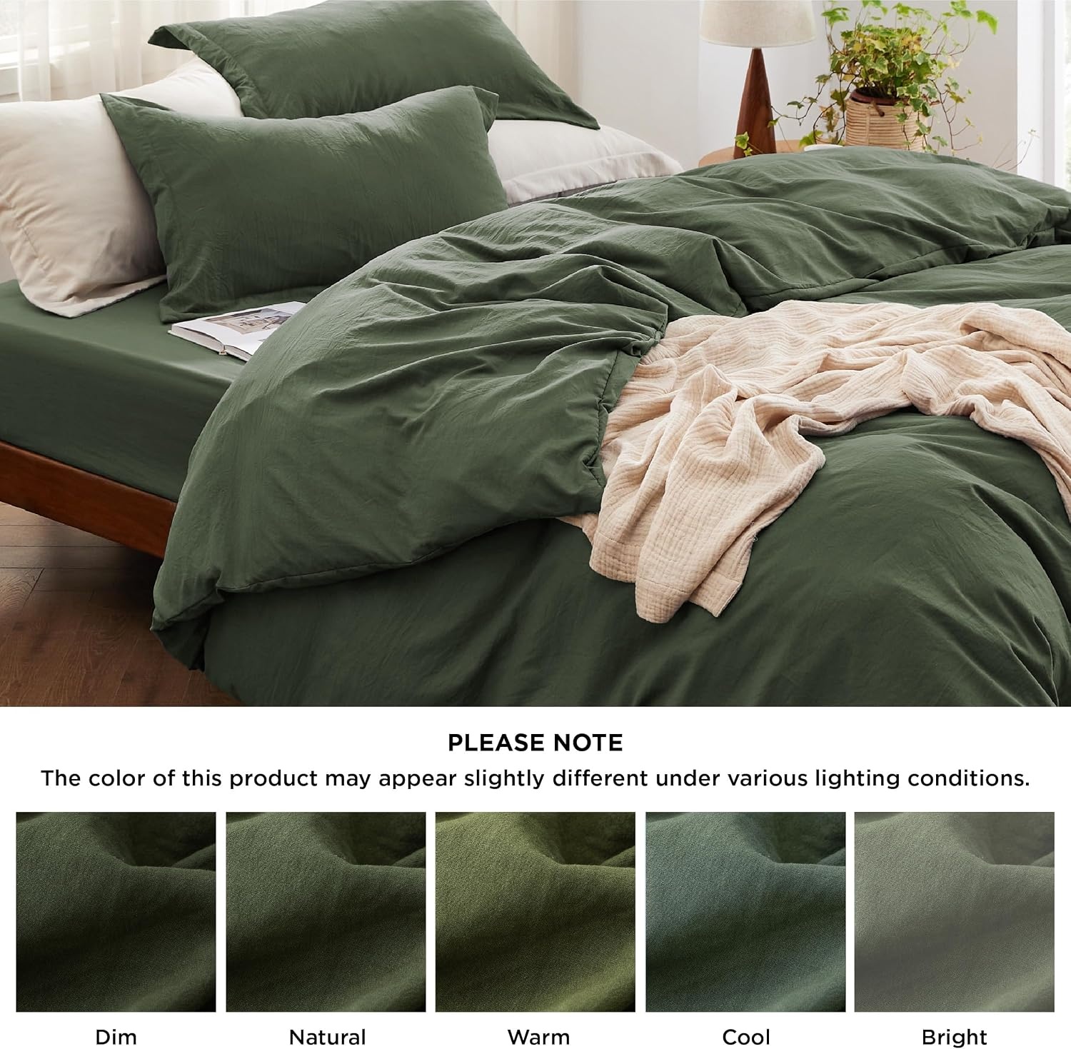 image:imageBedsure Tan Gingham Ruffle Duvet Cover SetVintage Farmhouse Bedding Queen03 Olive Green No Comforter