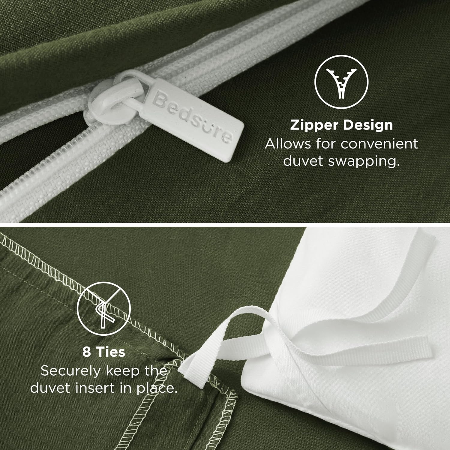 image:imageBedsure Tan Gingham Ruffle Duvet Cover SetVintage Farmhouse Bedding Queen03 Olive Green No Comforter
