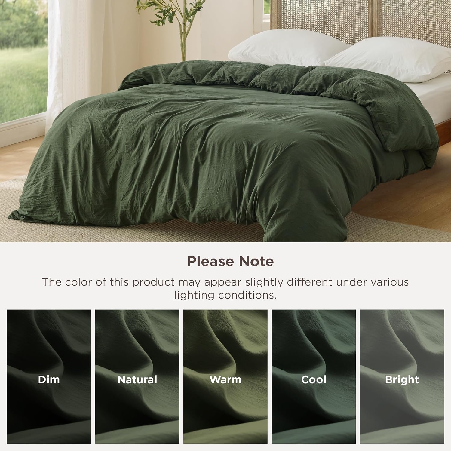 image:imageBedsure Tan Gingham Ruffle Duvet Cover SetVintage Farmhouse Bedding Queen03 Olive Green No Comforter