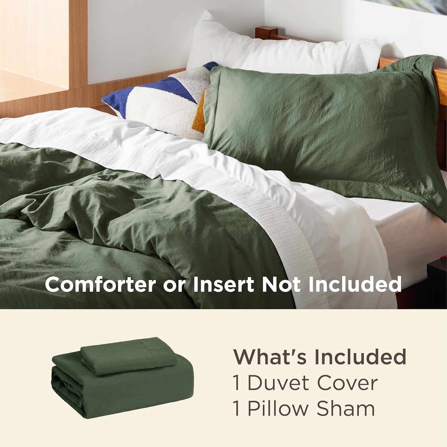 image:imageBedsure Tan Gingham Ruffle Duvet Cover SetVintage Farmhouse Bedding Queen03 Olive Green No Comforter
