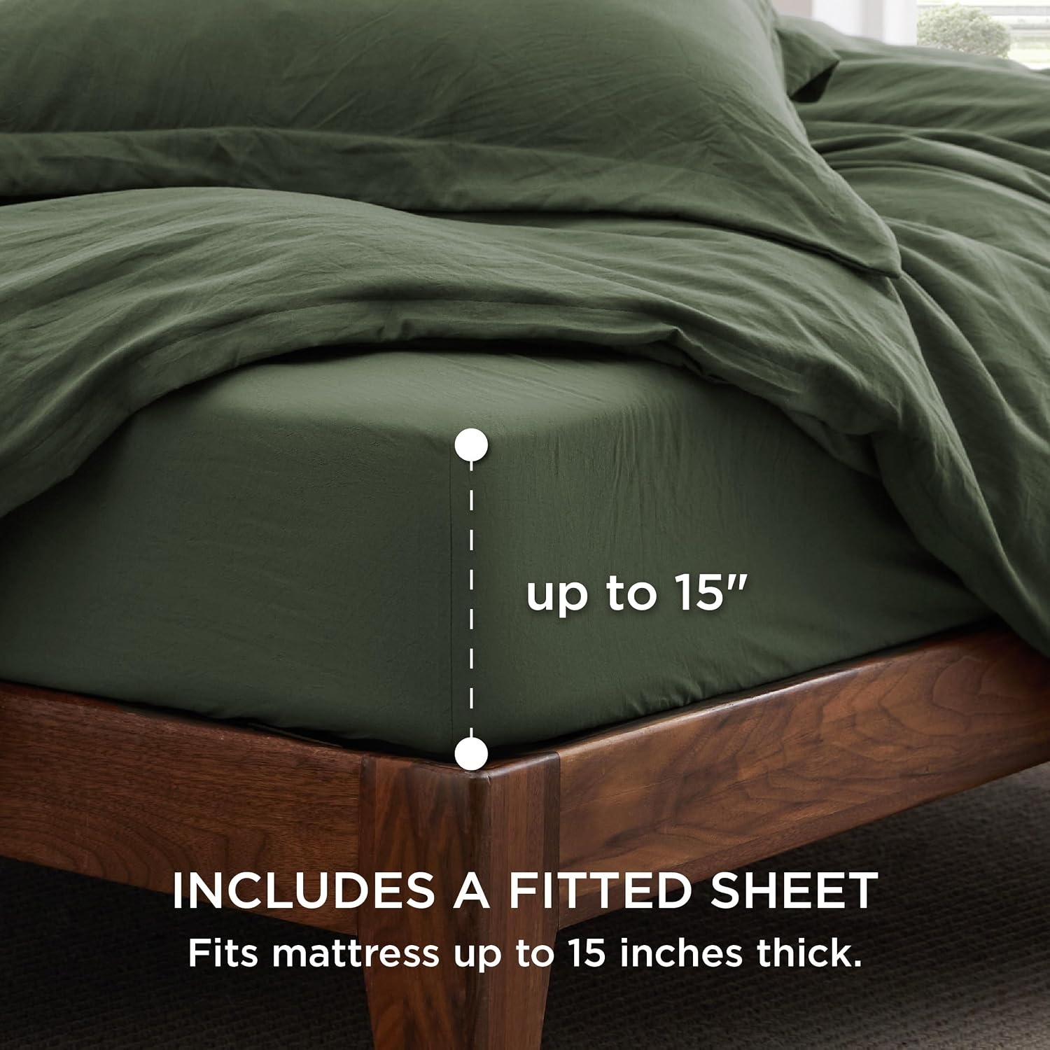 image:imageBedsure Tan Gingham Ruffle Duvet Cover SetVintage Farmhouse Bedding Queen03 Olive Green No Comforter