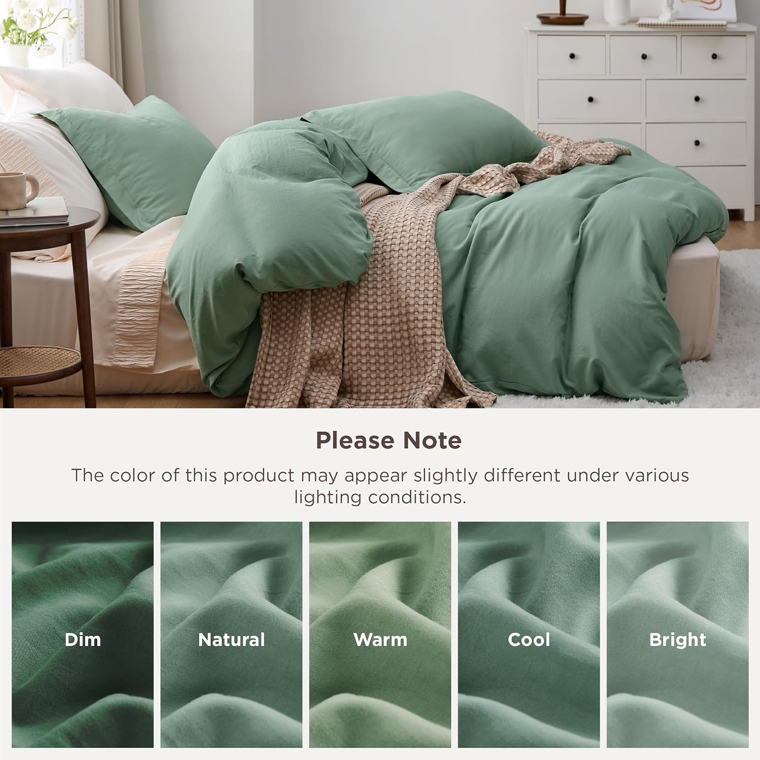 image:imageBedsure Tan Gingham Ruffle Duvet Cover SetVintage Farmhouse Bedding Queen03 Sage Green No Comforter