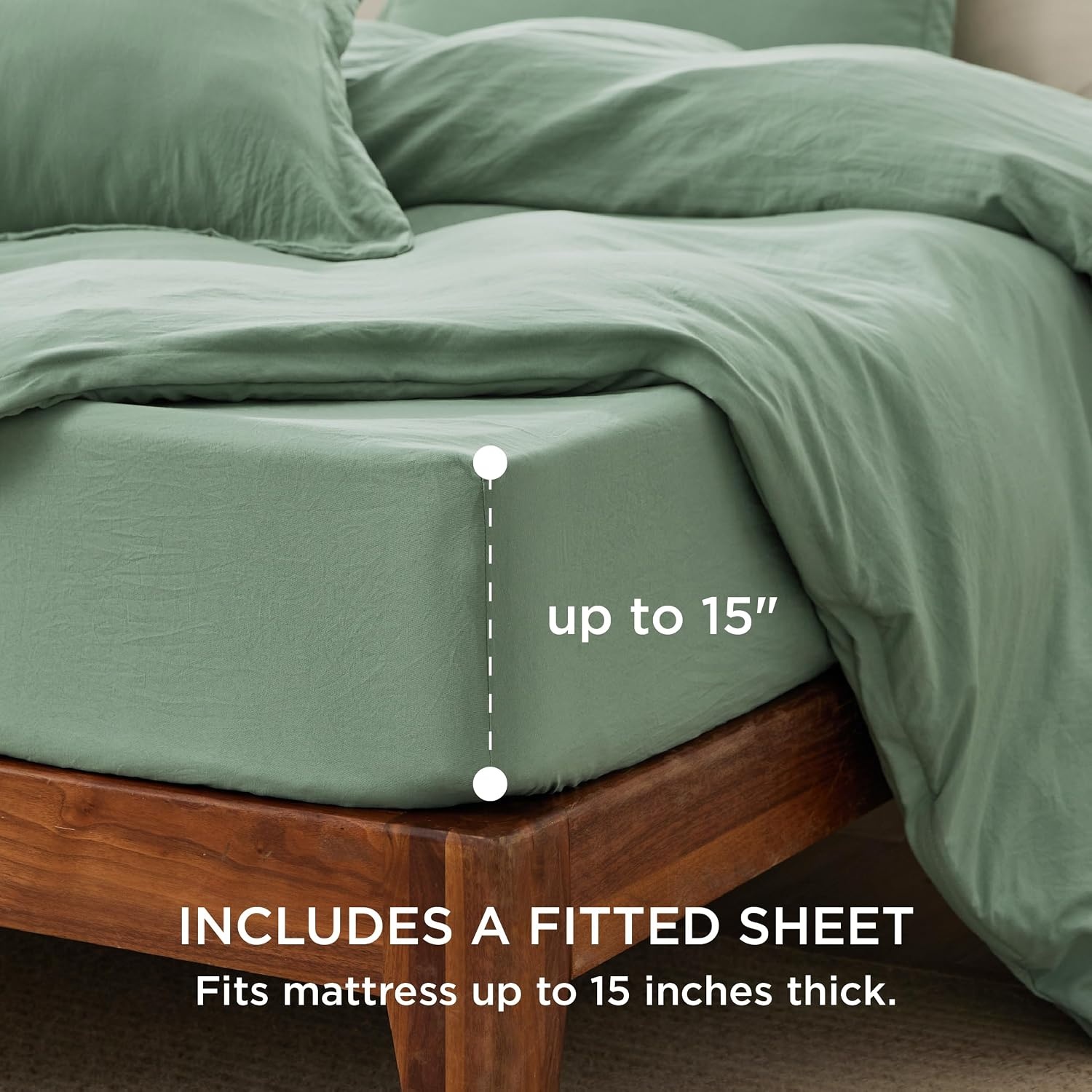 image:imageBedsure Tan Gingham Ruffle Duvet Cover SetVintage Farmhouse Bedding Queen03 Sage Green No Comforter