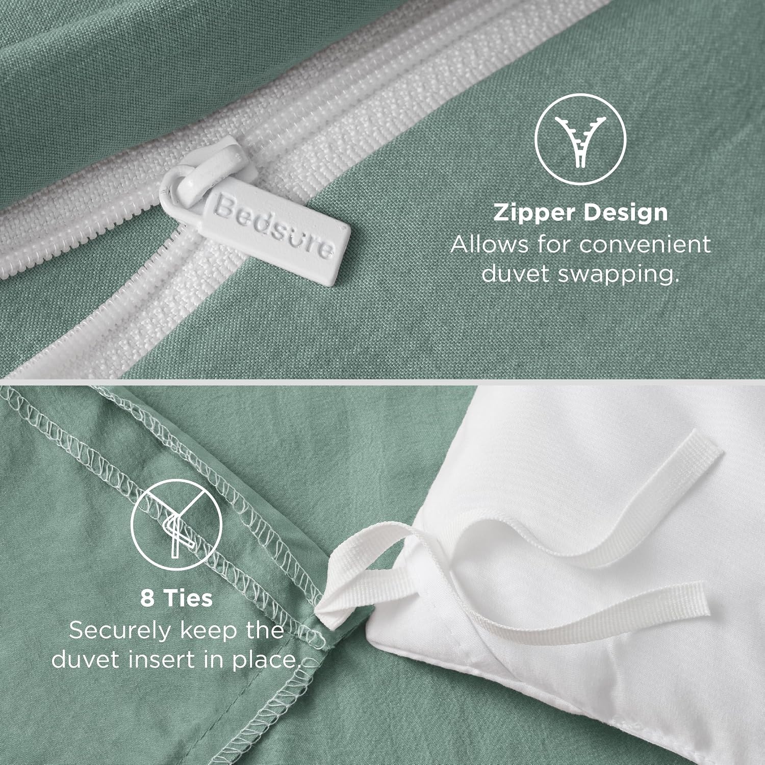 image:imageBedsure Tan Gingham Ruffle Duvet Cover SetVintage Farmhouse Bedding Queen03 Sage Green No Comforter
