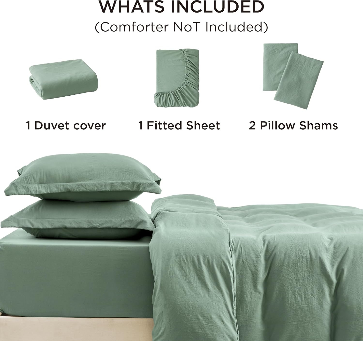 image:imageBedsure Tan Gingham Ruffle Duvet Cover SetVintage Farmhouse Bedding Queen03 Sage Green No Comforter