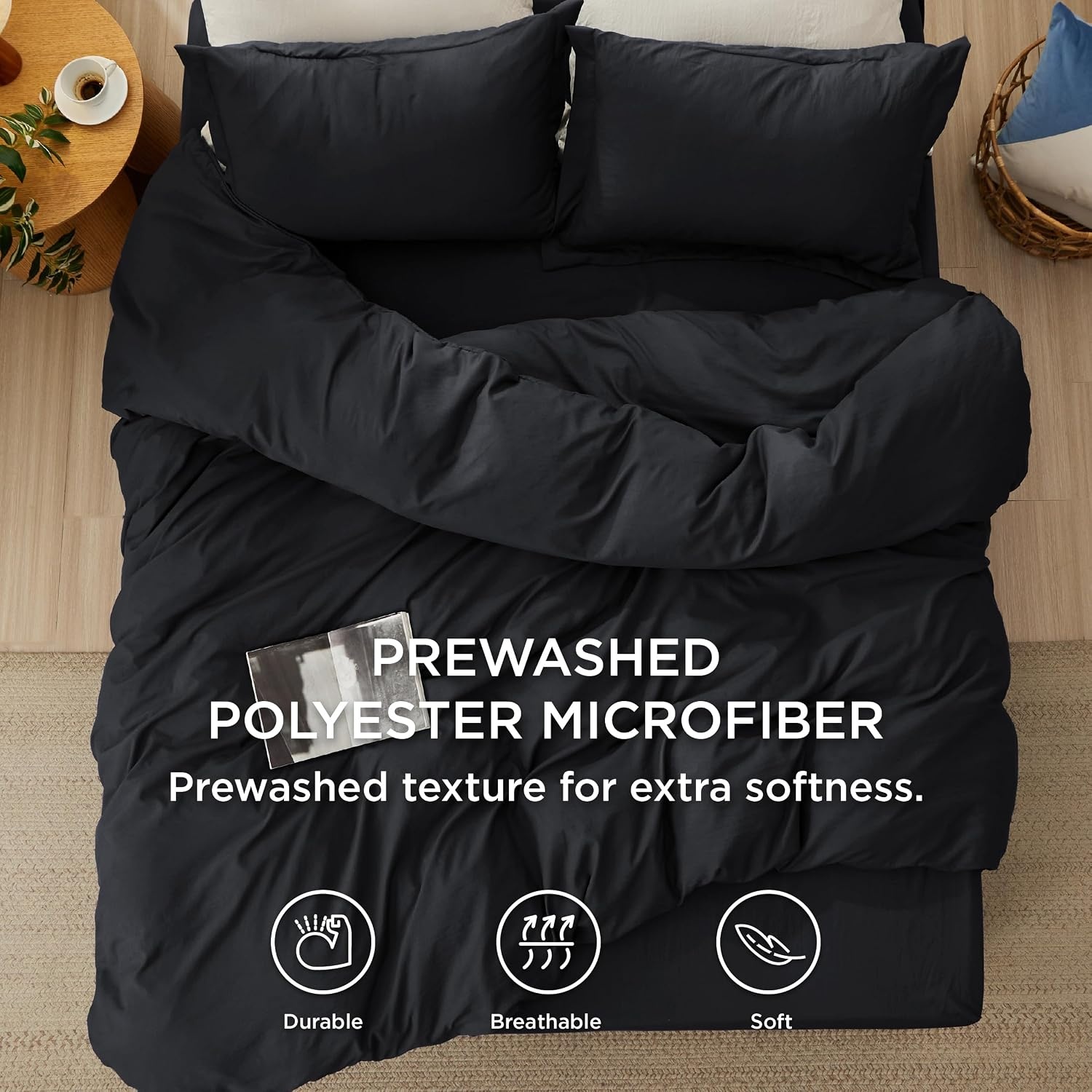 image:imageBedsure Tan Gingham Ruffle Duvet Cover SetVintage Farmhouse Bedding Queen04 Black No Comforter
