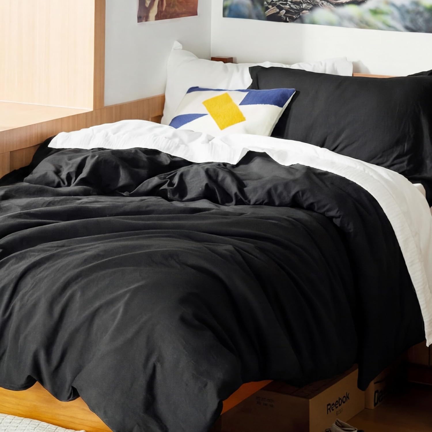 image:imageBedsure Tan Gingham Ruffle Duvet Cover SetVintage Farmhouse Bedding Queen04 Black No Comforter