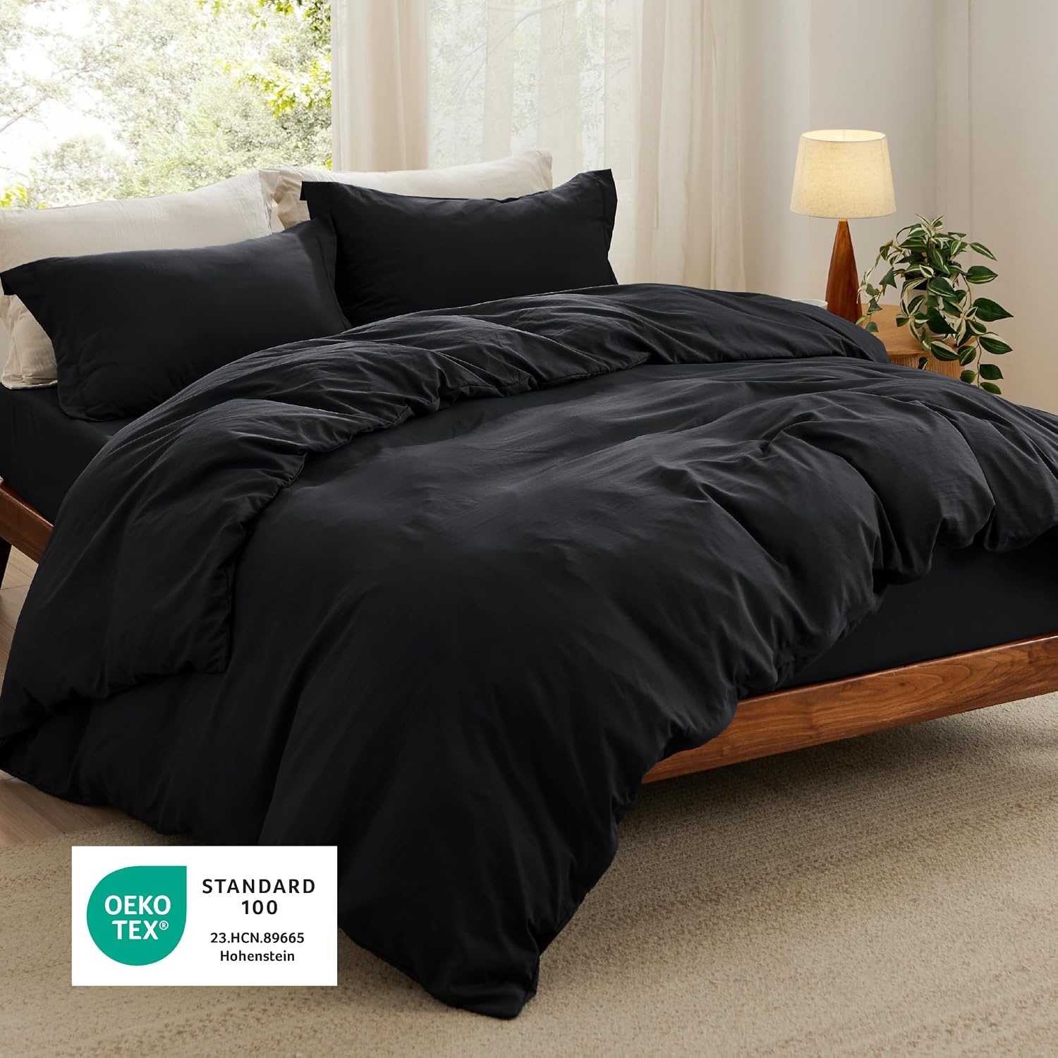 image:imageBedsure Tan Gingham Ruffle Duvet Cover SetVintage Farmhouse Bedding Queen04 Black No Comforter