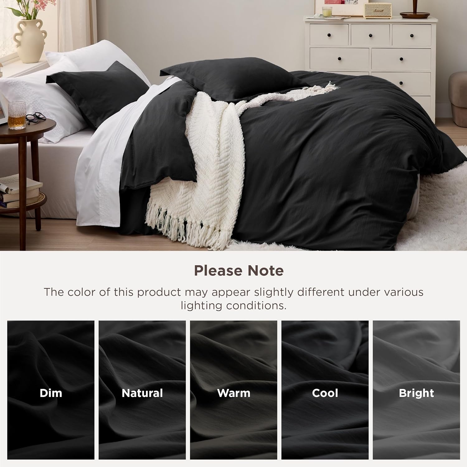 image:imageBedsure Tan Gingham Ruffle Duvet Cover SetVintage Farmhouse Bedding Queen04 Black No Comforter