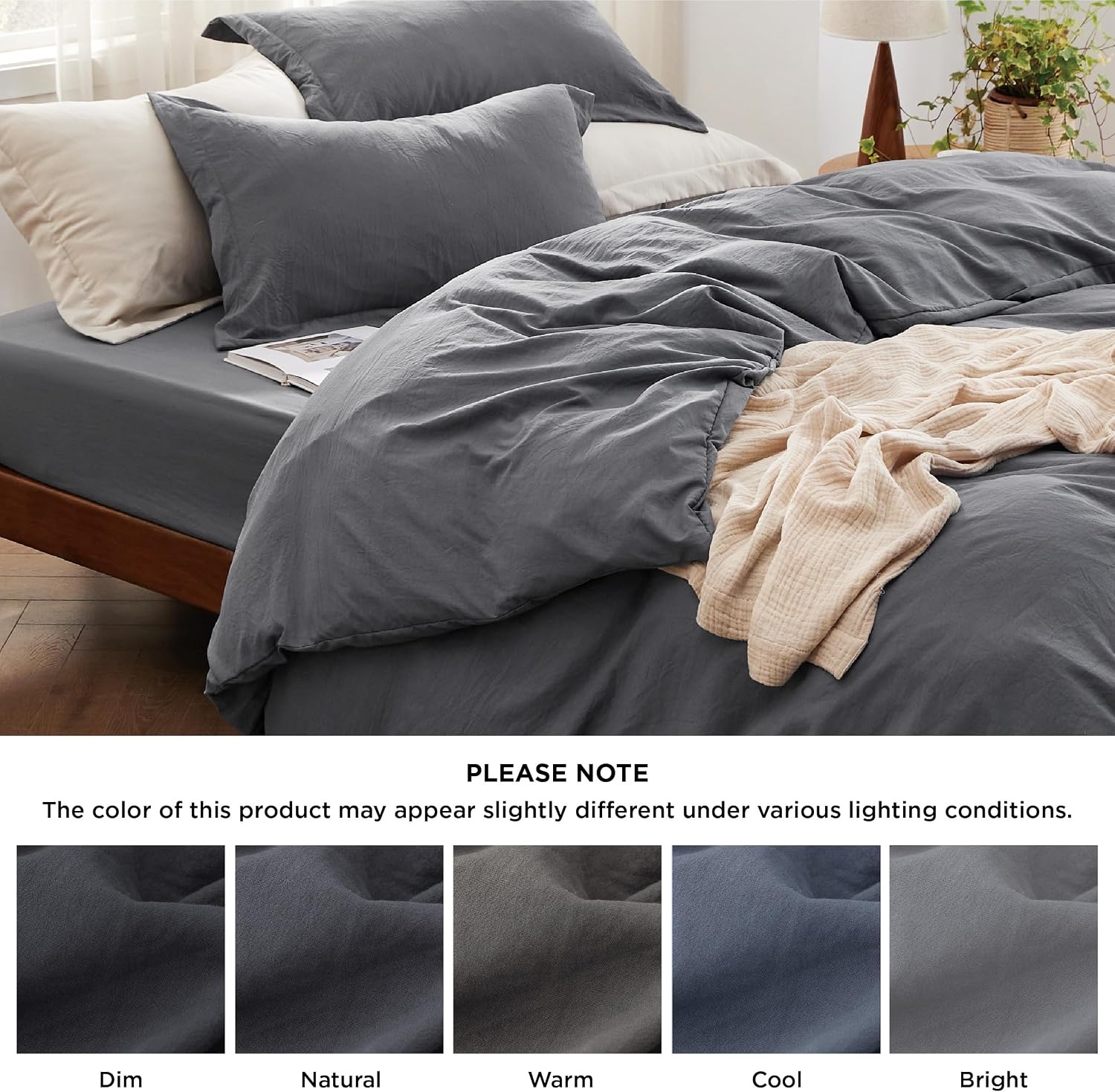 image:imageBedsure Tan Gingham Ruffle Duvet Cover SetVintage Farmhouse Bedding Queen04 Dark Grey No Comforter