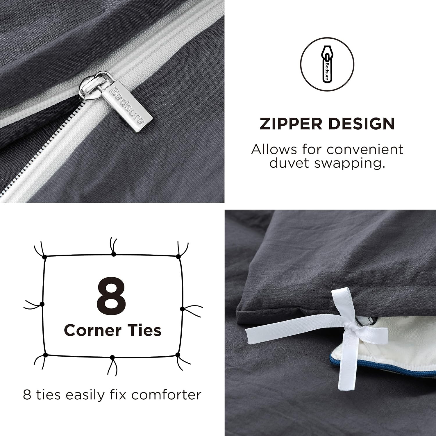 image:imageBedsure Tan Gingham Ruffle Duvet Cover SetVintage Farmhouse Bedding Queen04 Dark Grey No Comforter
