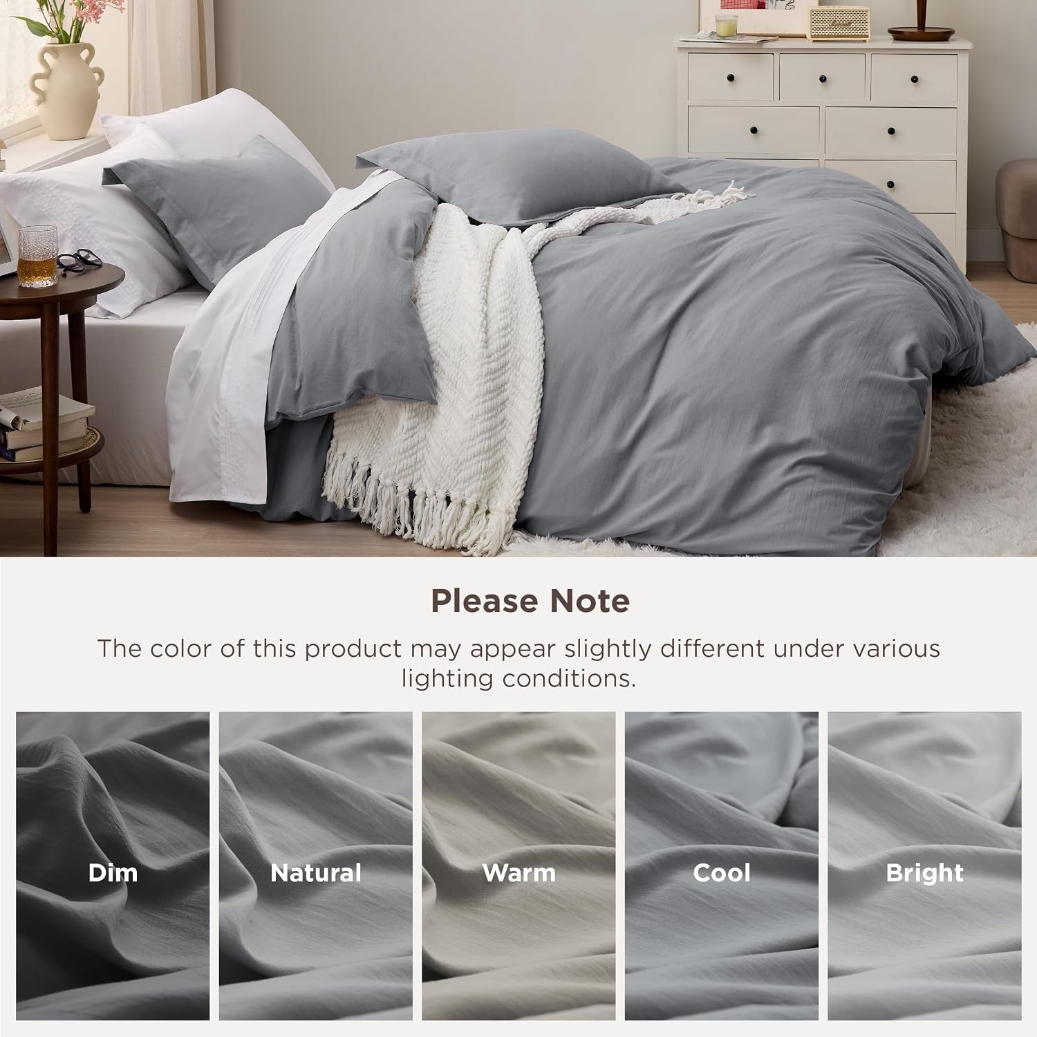 image:imageBedsure Tan Gingham Ruffle Duvet Cover SetVintage Farmhouse Bedding Queen04 Grey No Comforter