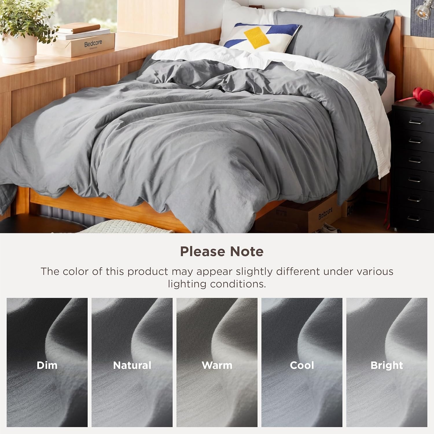 image:imageBedsure Tan Gingham Ruffle Duvet Cover SetVintage Farmhouse Bedding Queen04 Grey No Comforter