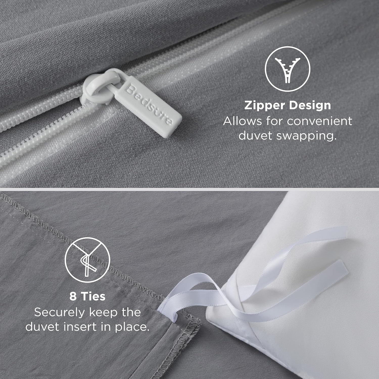 image:imageBedsure Tan Gingham Ruffle Duvet Cover SetVintage Farmhouse Bedding Queen04 Grey No Comforter